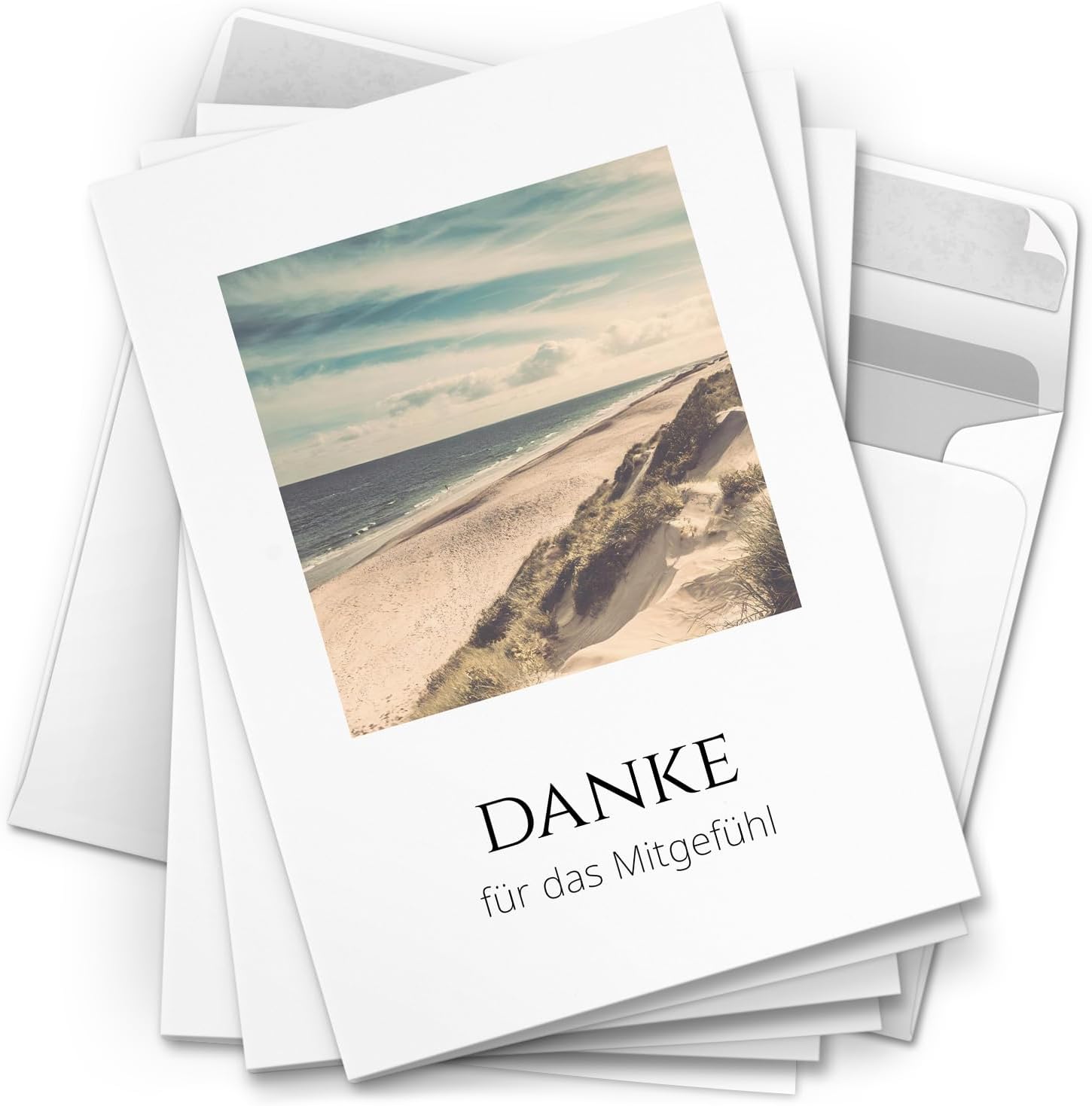 Danksagungskarten Trauer – 10 Klappkarten mit Umschlägen – Motiv: Fenster zum Strand – Trauerkarten Danksagung mit Text – Dankeskarten Trauer nach Beerdigung