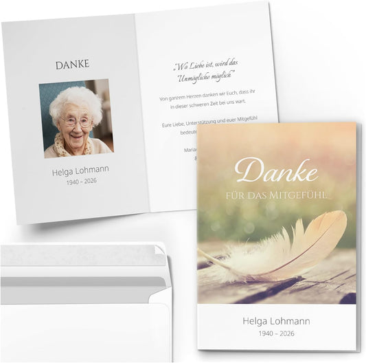 Einladungskarten Manufaktur Hamburg 10 PERSONALISIERTE Trauer Danksagungen Dankeskarten mit eigenem Text und Foto | Individuell anpassbare Trauerkarten mit Briefumschlägen | Karten Design 31
