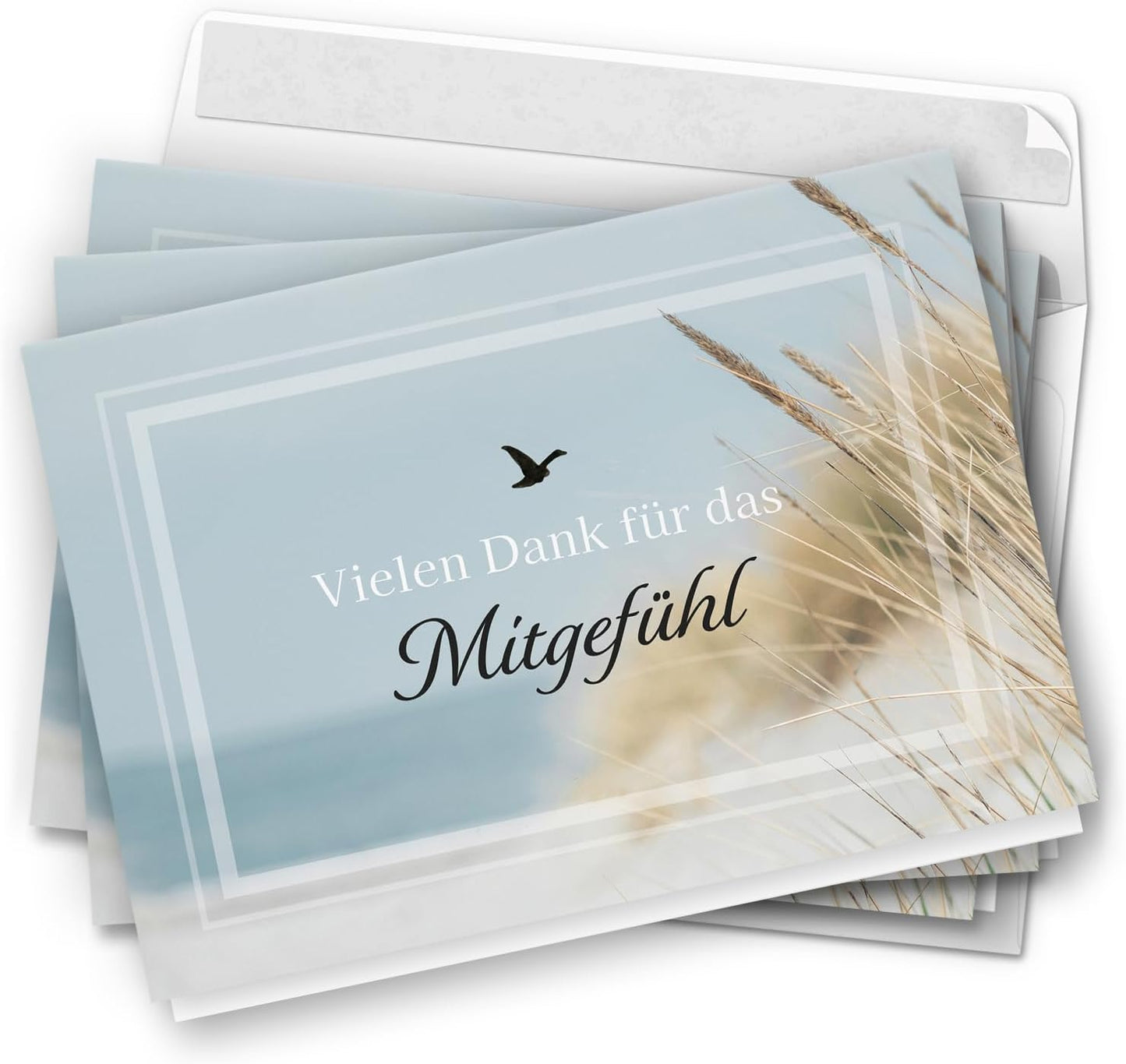 Danksagungskarten Trauer – 10 Klappkarten mit Umschlägen – Motiv: Danke Mitgefühl Meer – Trauerkarten Danksagung mit Text – Dankeskarten Trauer Beerdigung