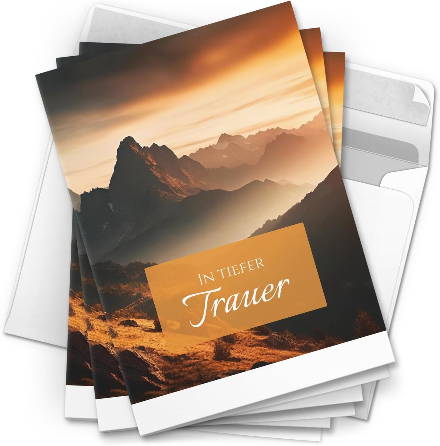 10 Trauerkarten mit Umschlag – Einladung zur Beerdigung oder Trauerfeier | Abschied | Hochwertige Klappkarten zur Todesanzeige – Motiv: Berge neblig