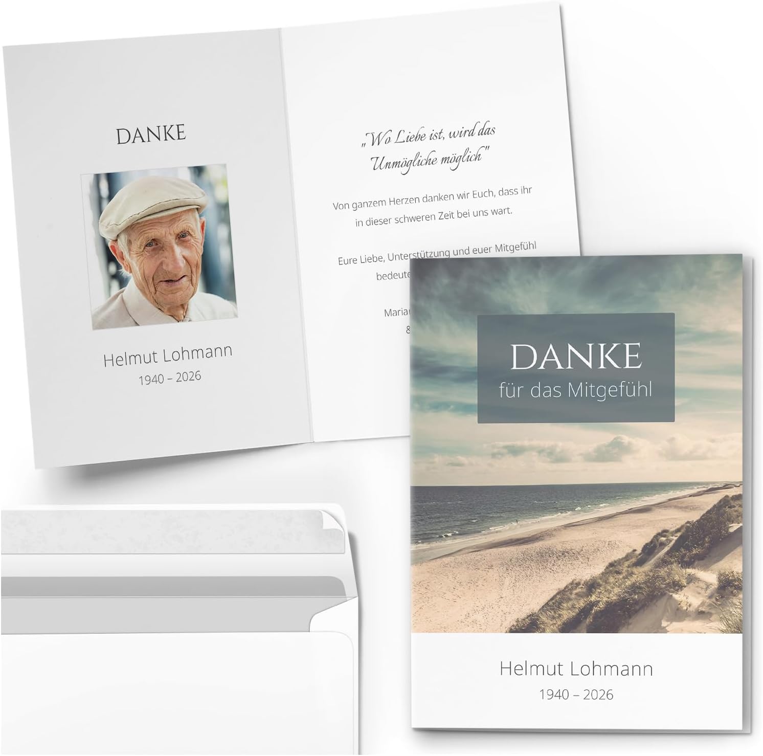 Einladungskarten Manufaktur Hamburg 10 PERSONALISIERTE Trauer Danksagungen Dankeskarten mit eigenem Text und Foto | Individuell anpassbare Trauerkarten mit Briefumschlägen | Karten Design 38