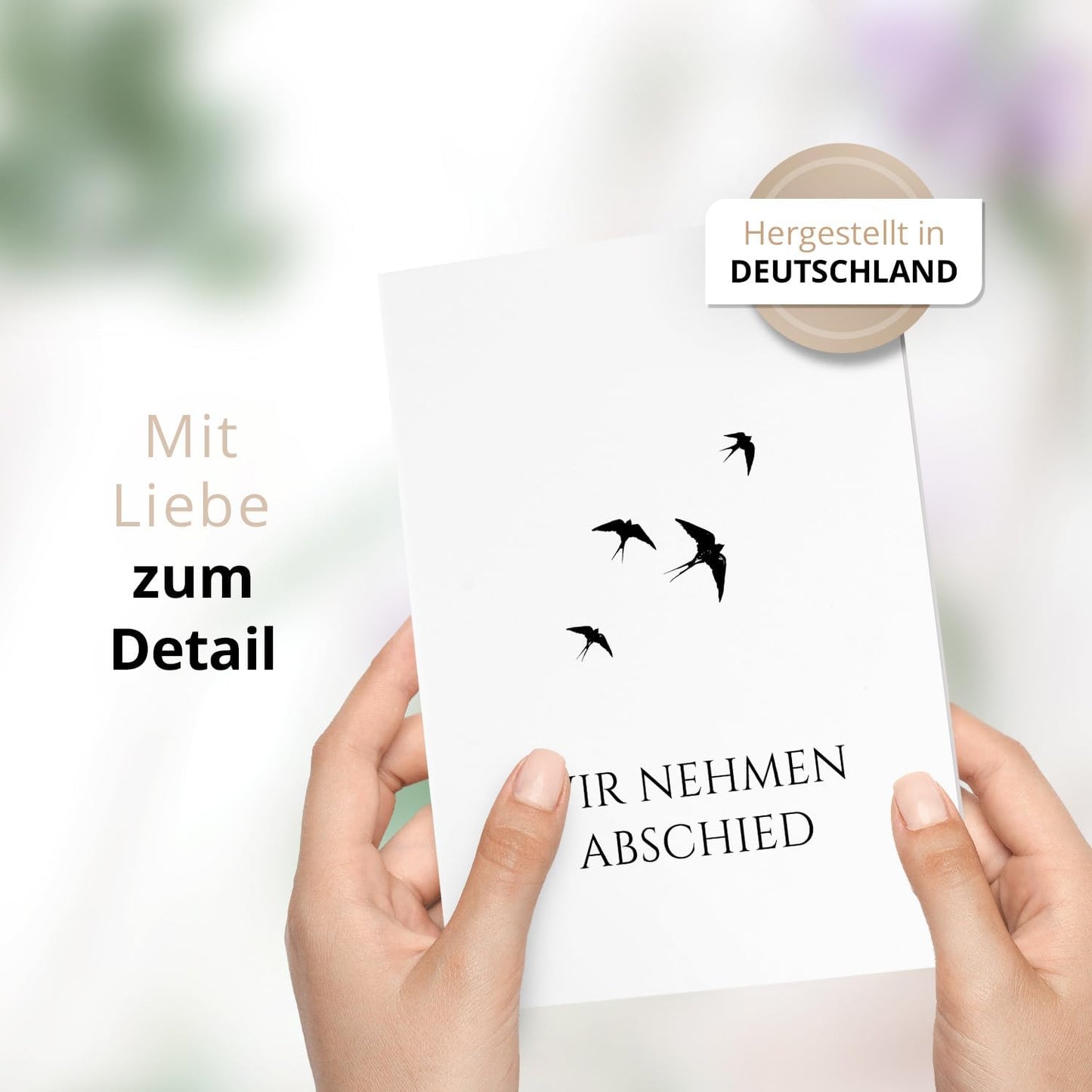10 Trauerkarten mit Umschlag – Einladung zur Beerdigung oder Trauerfeier | Abschied | Hochwertige Klappkarten zur Todesanzeige – Motiv: Vögel