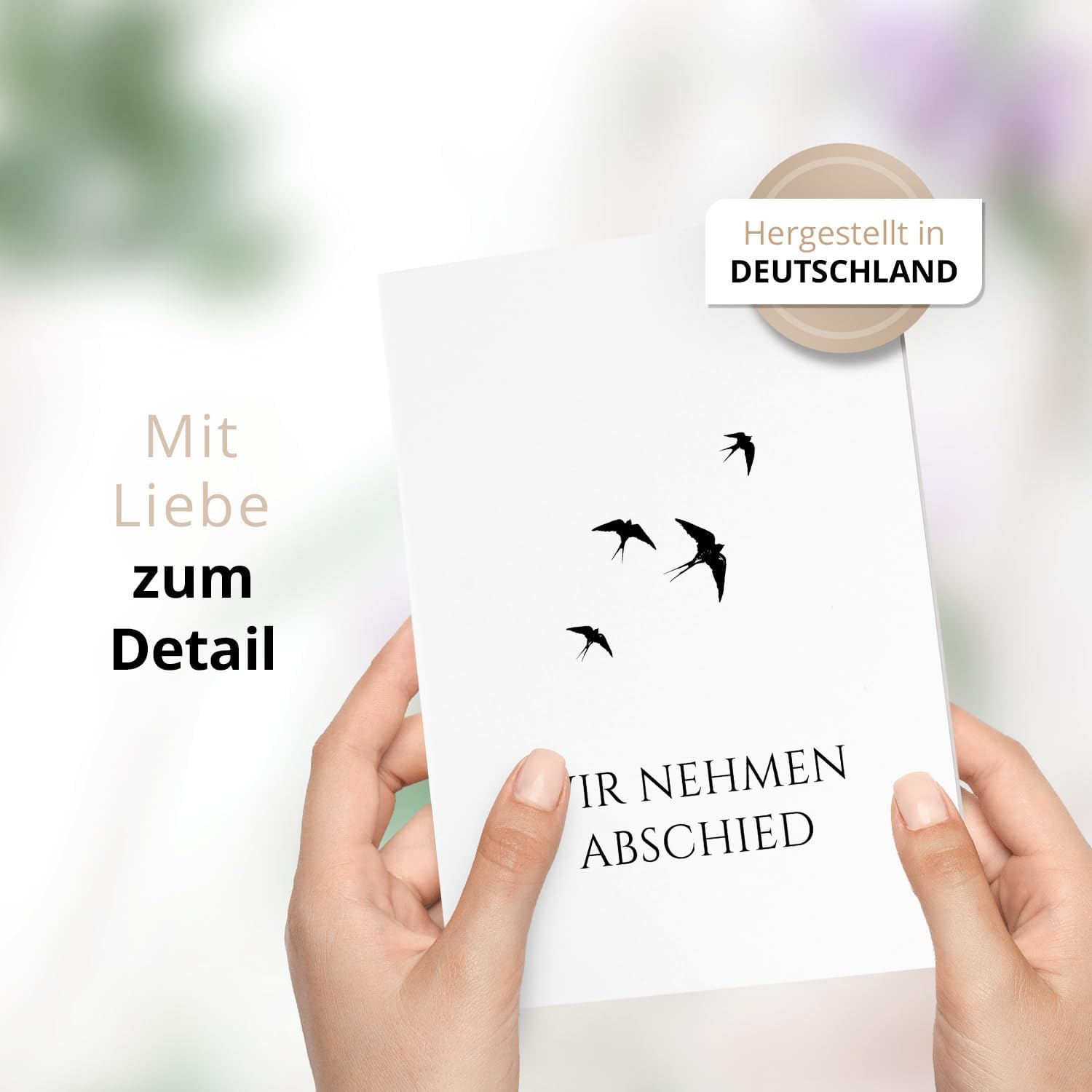 10 Trauerkarten mit Umschlag – Einladung zur Beerdigung oder Trauerfeier | Abschied | Hochwertige Klappkarten zur Todesanzeige – Motiv: Vögel