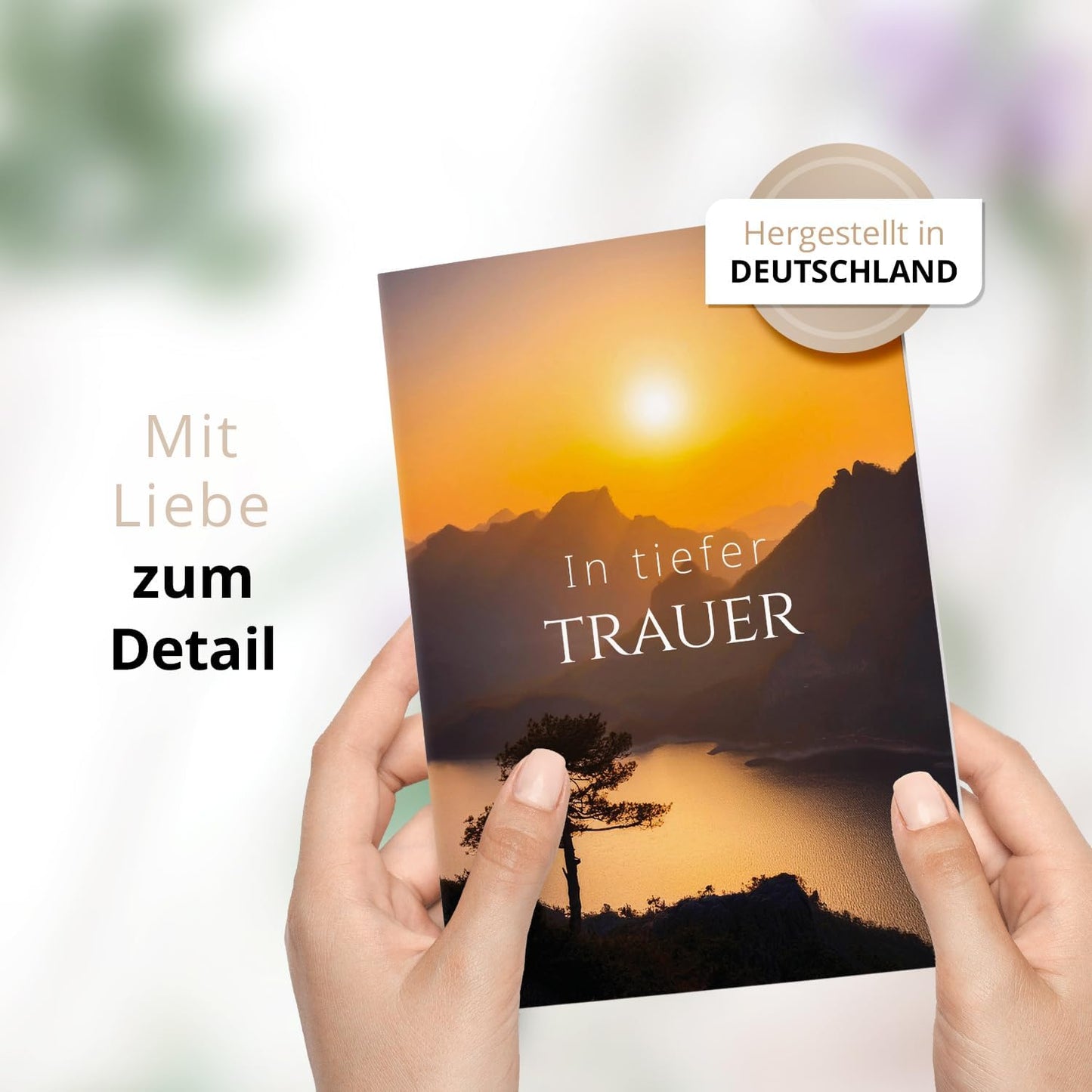 10 Trauerkarten mit Umschlag – Einladung zur Beerdigung oder Trauerfeier | Abschied | Hochwertige Klappkarten zur Todesanzeige – Motiv: Sonne am Berg