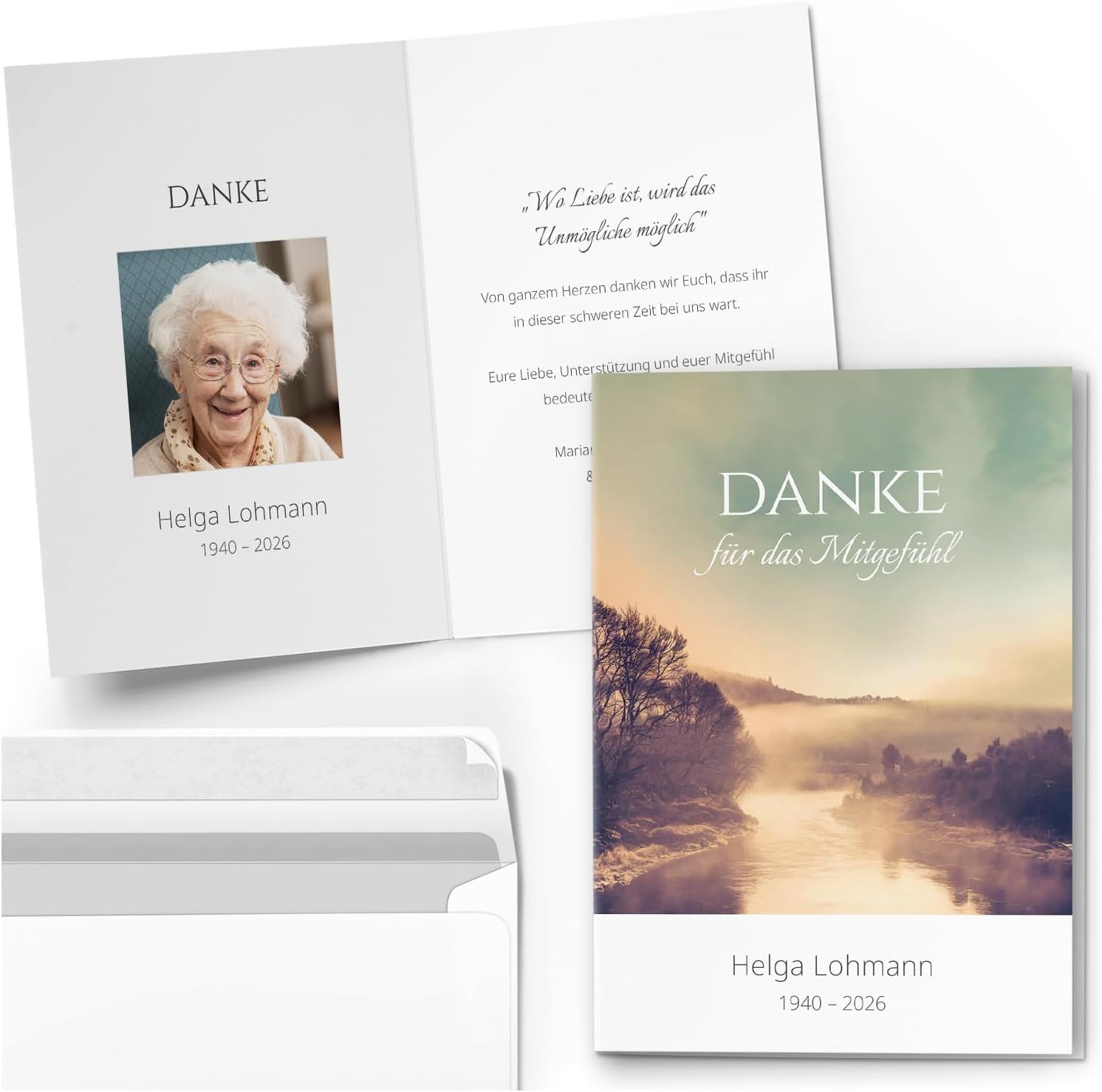 Einladungskarten Manufaktur Hamburg 10 PERSONALISIERTE Trauer Danksagungen Dankeskarten mit eigenem Text und Foto | Individuell anpassbare Trauerkarten mit Briefumschlägen | Karten Design 45