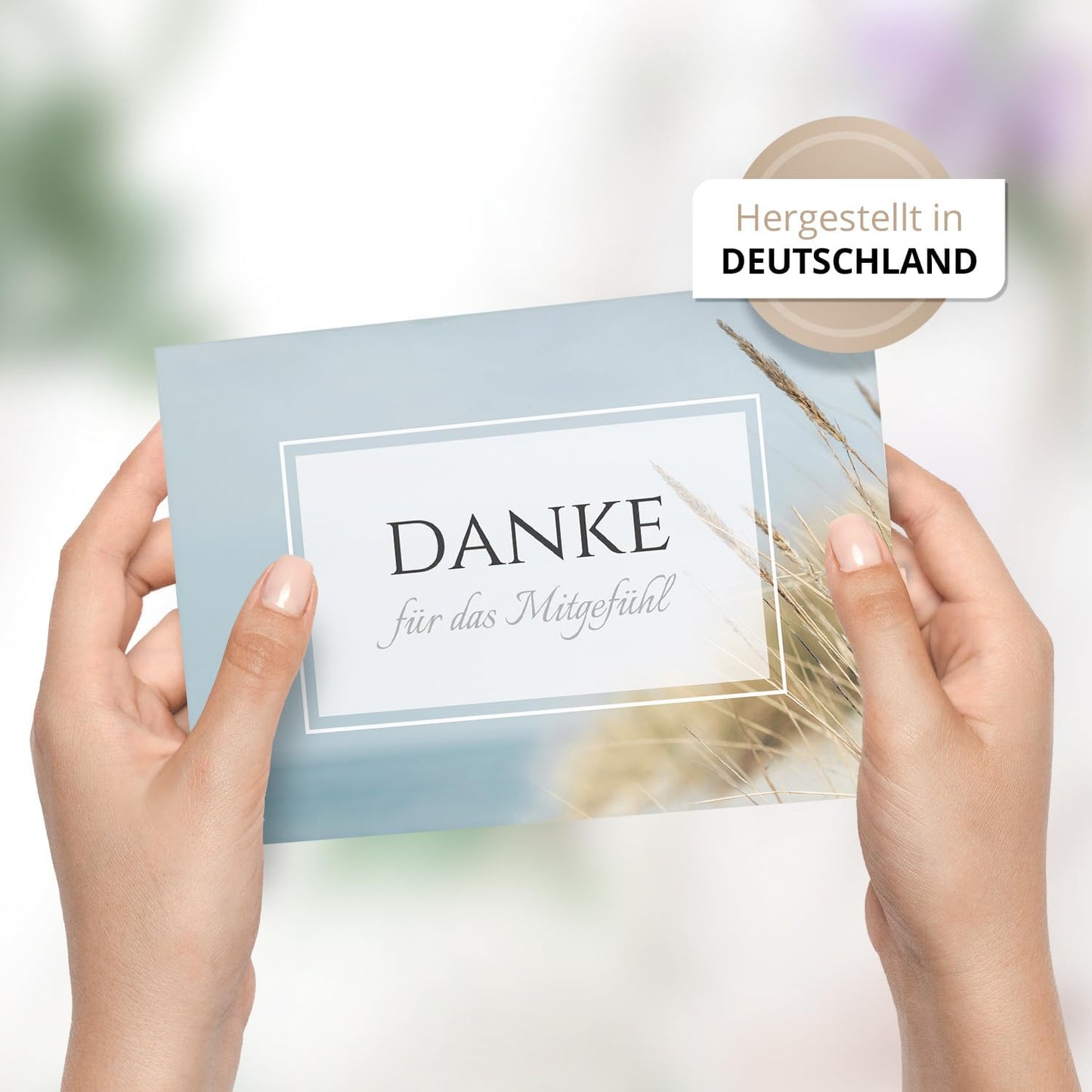 8 Trauer Danksagungskarten ausfüllbar mit Umschlag - Danke Trauerkarten Postkarten nach Beerdigung zum Ausfüllen Motiv Meer Dünen See Seebestattung