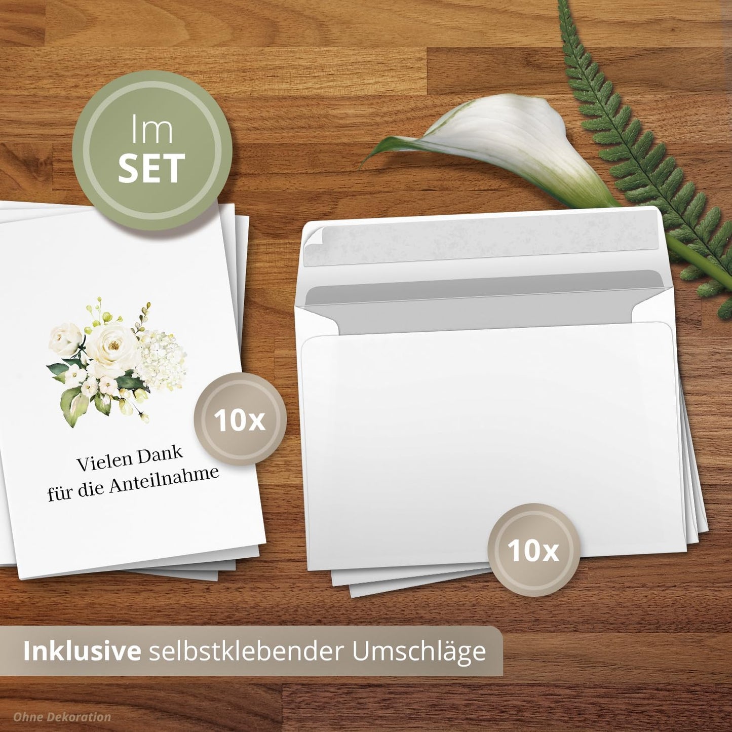10 PERSONALISIERTE Trauer Danksagungen Dankeskarten mit eigenem Text und Foto | Individuell anpassbare Danke Trauerkarten mit Briefumschlägen | Karten Anteilnahme Blumen weiss