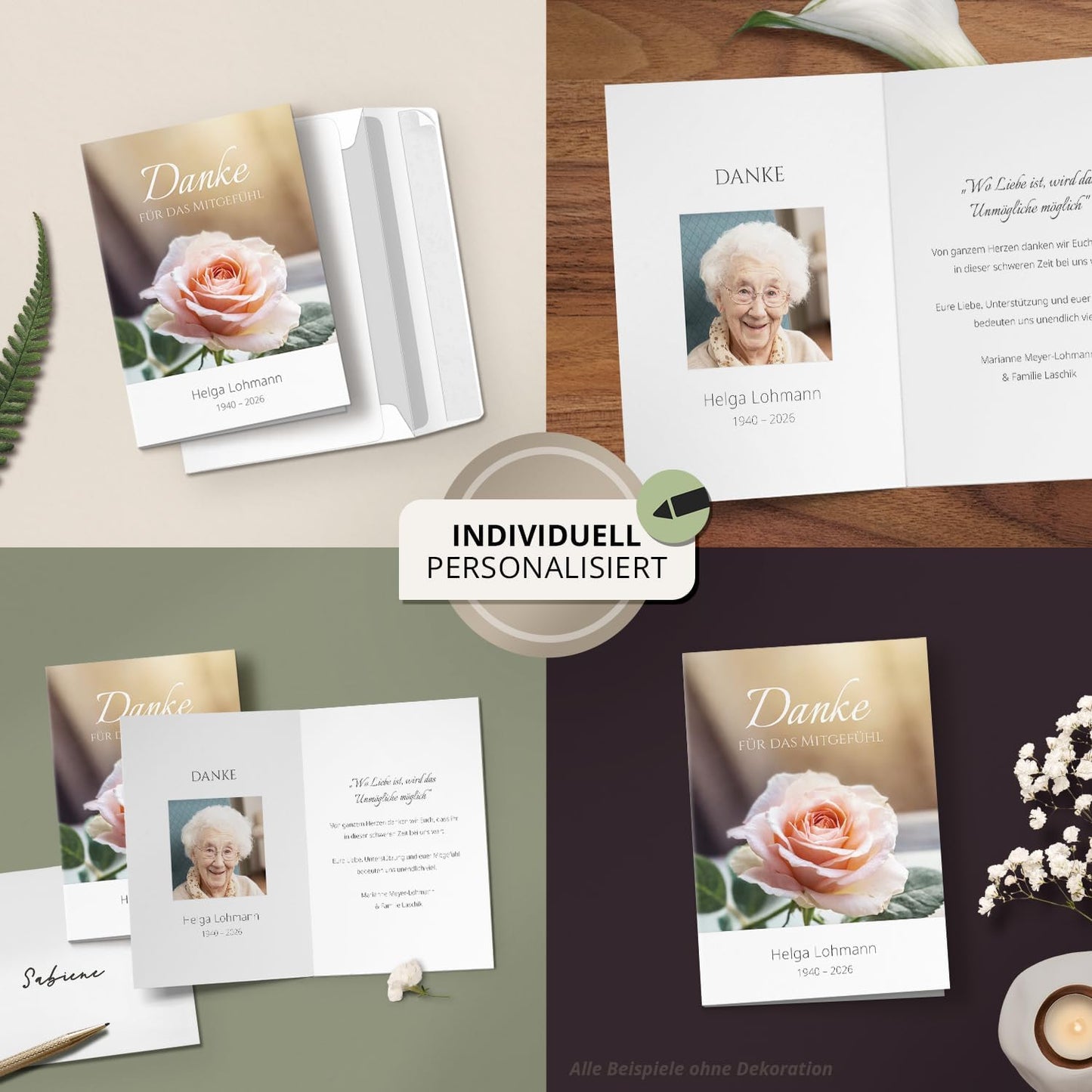 Einladungskarten Manufaktur Hamburg 10 PERSONALISIERTE Trauer Danksagungen Dankeskarten mit eigenem Text und Foto | Individuell anpassbare Trauerkarten mit Briefumschlägen | Karten Design 32