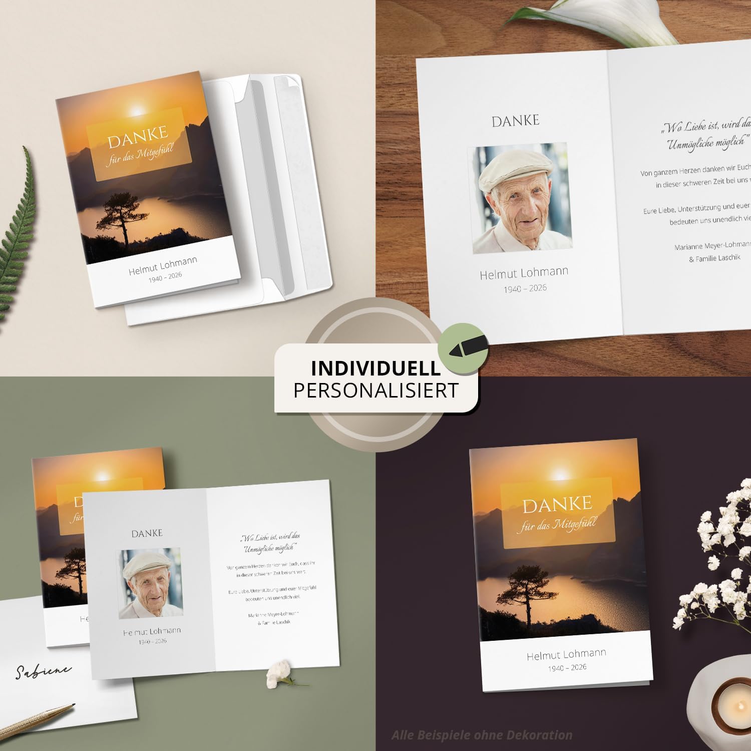 Einladungskarten Manufaktur Hamburg 10 PERSONALISIERTE Trauer Danksagungen Dankeskarten mit eigenem Text und Foto | Individuell anpassbare Trauerkarten mit Briefumschlägen | Karten Design 25