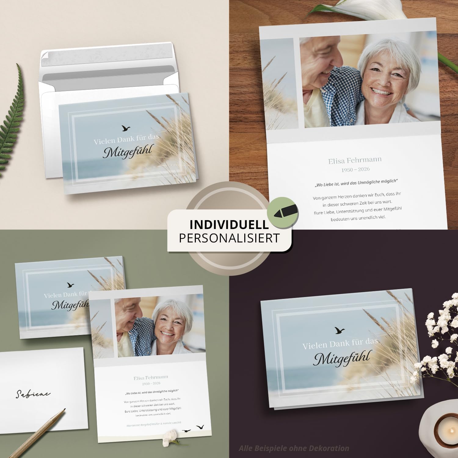 Einladungskarten Manufaktur Hamburg 10 PERSONALISIERTE Trauer Danksagungen Dankeskarten mit eigenem Text und Foto | Individuell anpassbare Trauerkarten mit Briefumschlägen | Karten Design 04