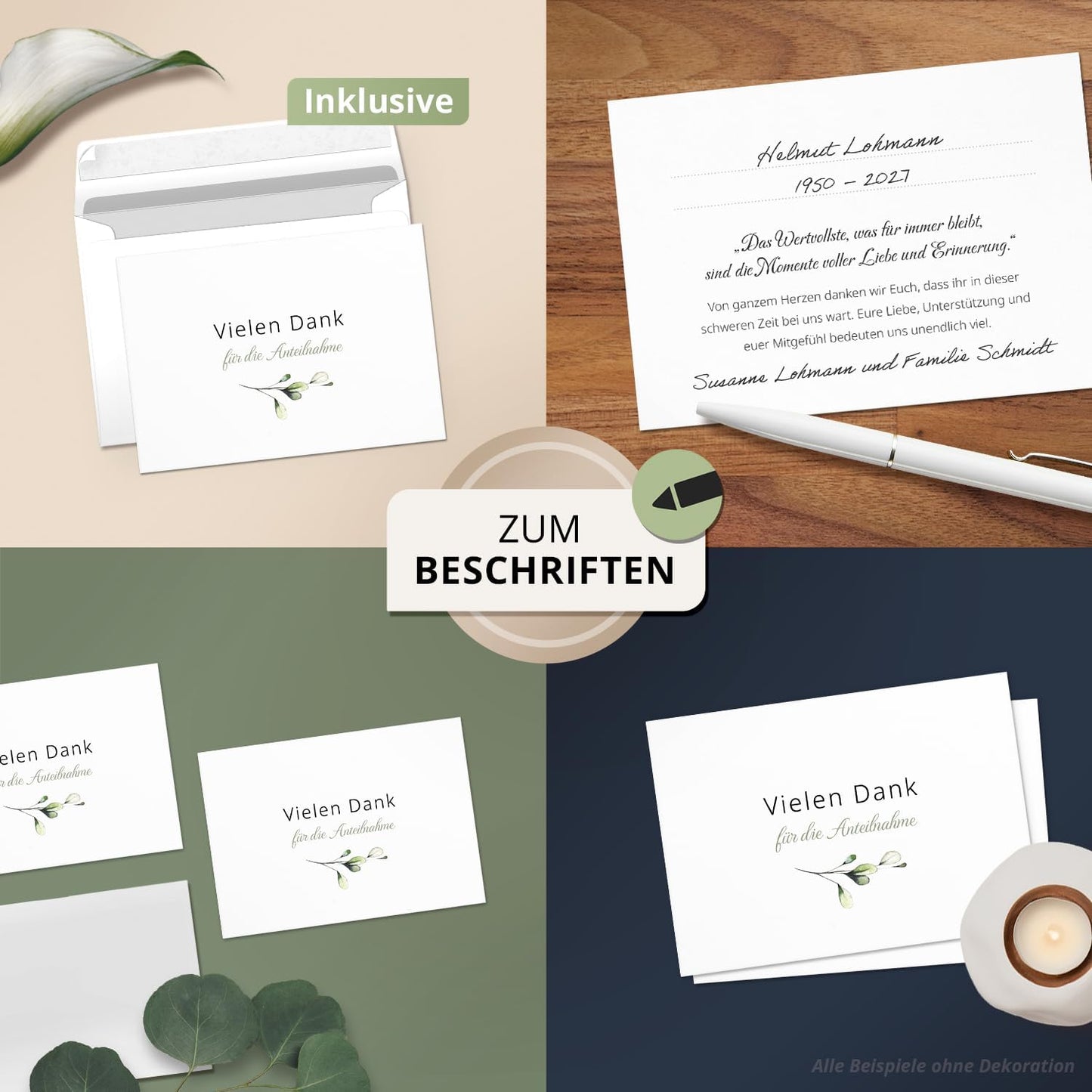 8 Trauer Danksagungskarten ausfüllbar mit Umschlag - Danke Trauerkarten Postkarten nach Beerdigung zum Ausfüllen mit Text Vielen Dank für Anteilnahme