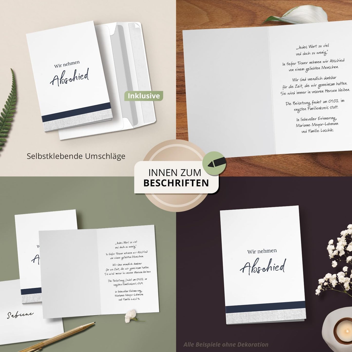 10 Trauerkarten mit Umschlag – Einladung zur Beerdigung oder Trauerfeier | Abschied | Hochwertige Klappkarten zur Todesanzeige – Motiv: Abschied 1