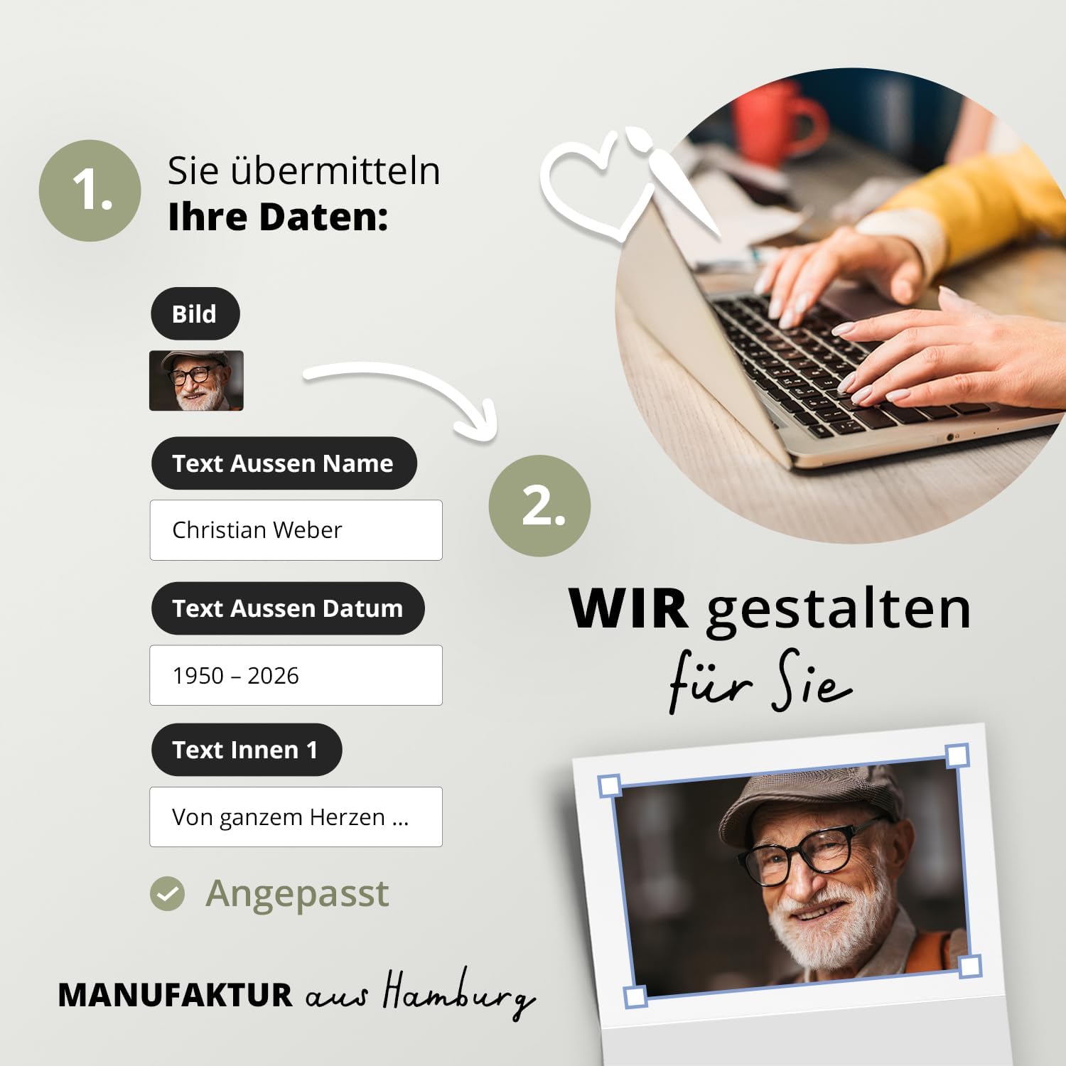 Einladungskarten Manufaktur Hamburg 10 PERSONALISIERTE Trauer Danksagungen Dankeskarten mit eigenem Text und Foto | Individuell anpassbare Trauerkarten mit Briefumschlägen | Karten Design 07