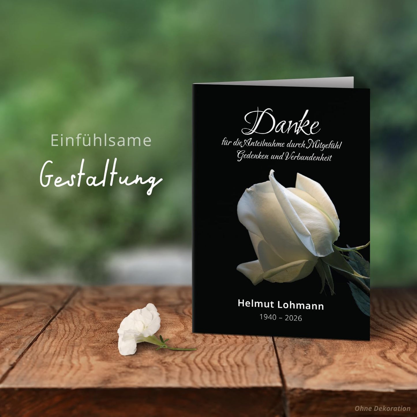 Einladungskarten Manufaktur Hamburg 10 PERSONALISIERTE Trauer Danksagungen Dankeskarten mit Text und Foto | Individuell anpassbare Trauerkarten mit Briefumschlägen | Karten weiße Rose