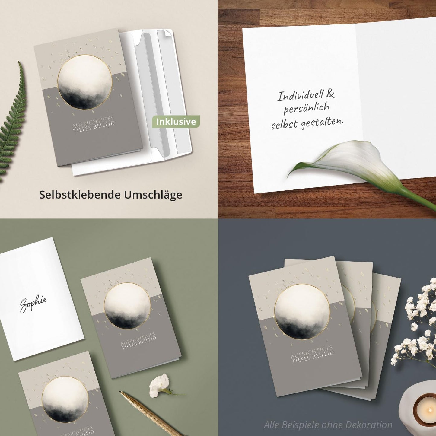 Trauerkarte Beileid mit Umschlag – Beileidskarte Kondolenzkarte – Hochwertige Klappkarte für persönliche Anteilnahme - Modern Gold Look