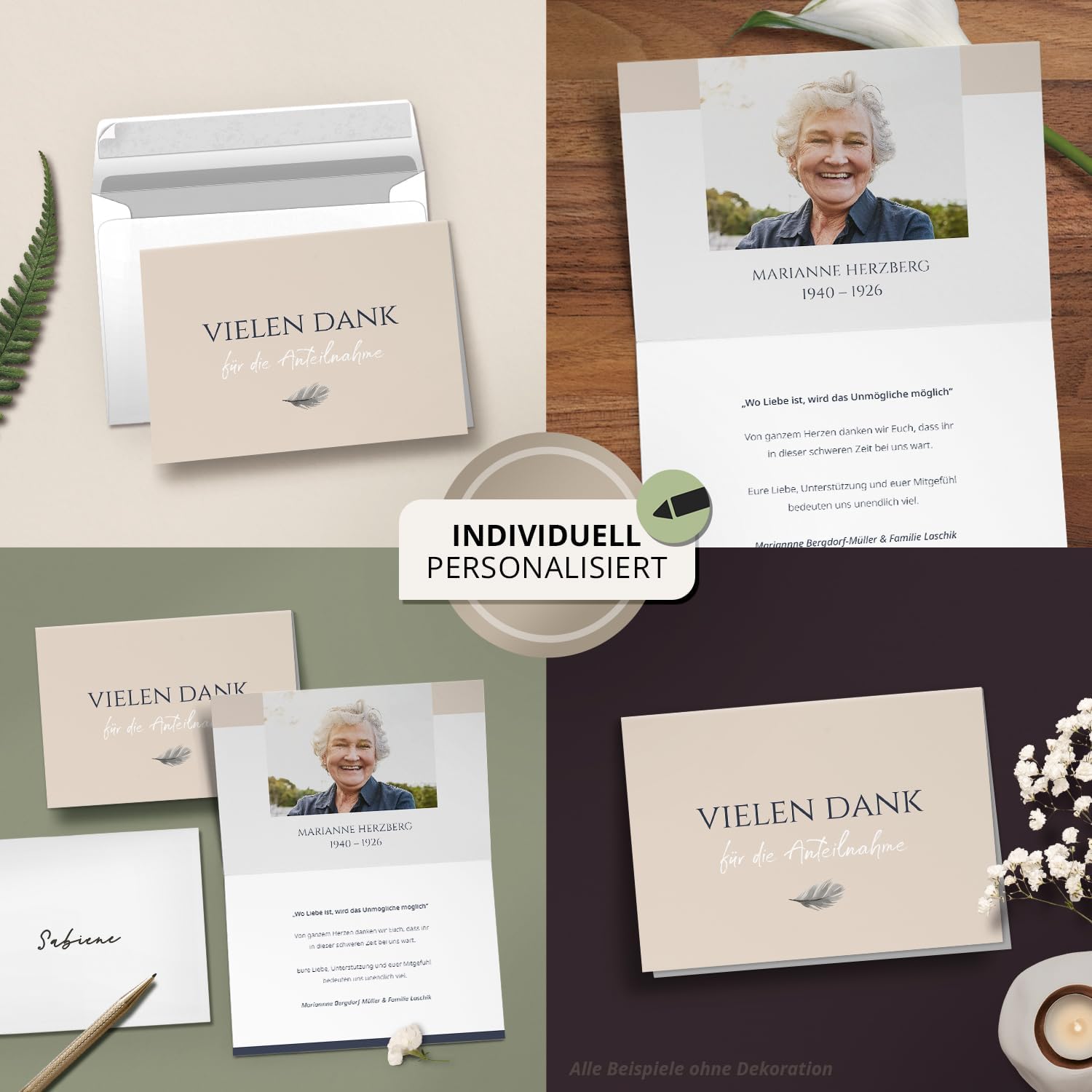 Einladungskarten Manufaktur Hamburg 10 PERSONALISIERTE Trauer Danksagungen Dankeskarten mit eigenem Text und Foto | Individuell anpassbare Trauerkarten mit Briefumschlägen | Karten Design 03