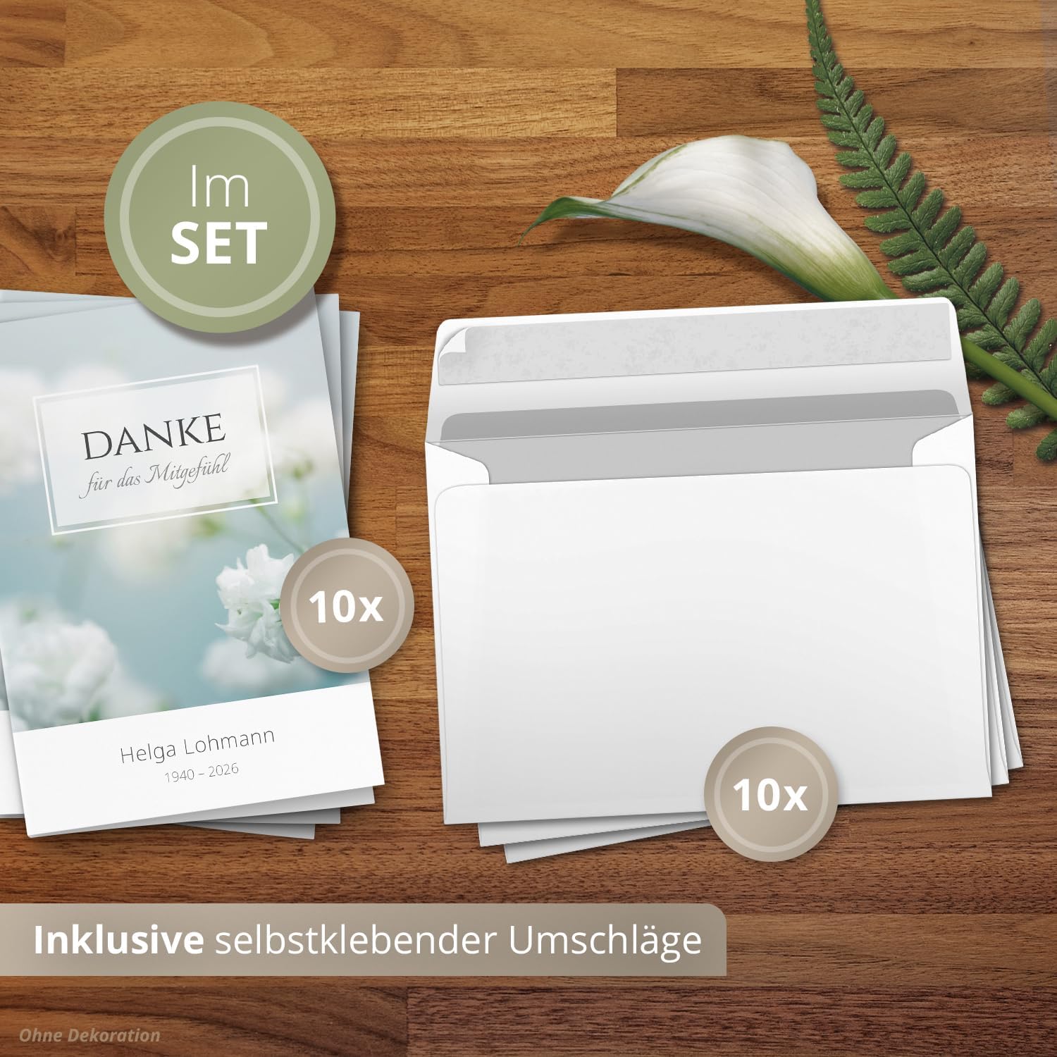 10 PERSONALISIERTE Trauer Danksagungen Dankeskarten mit eigenem Text und Foto | Individuell anpassbare Trauerkarten mit Briefumschlägen | Danke für das Mitgefühl 01