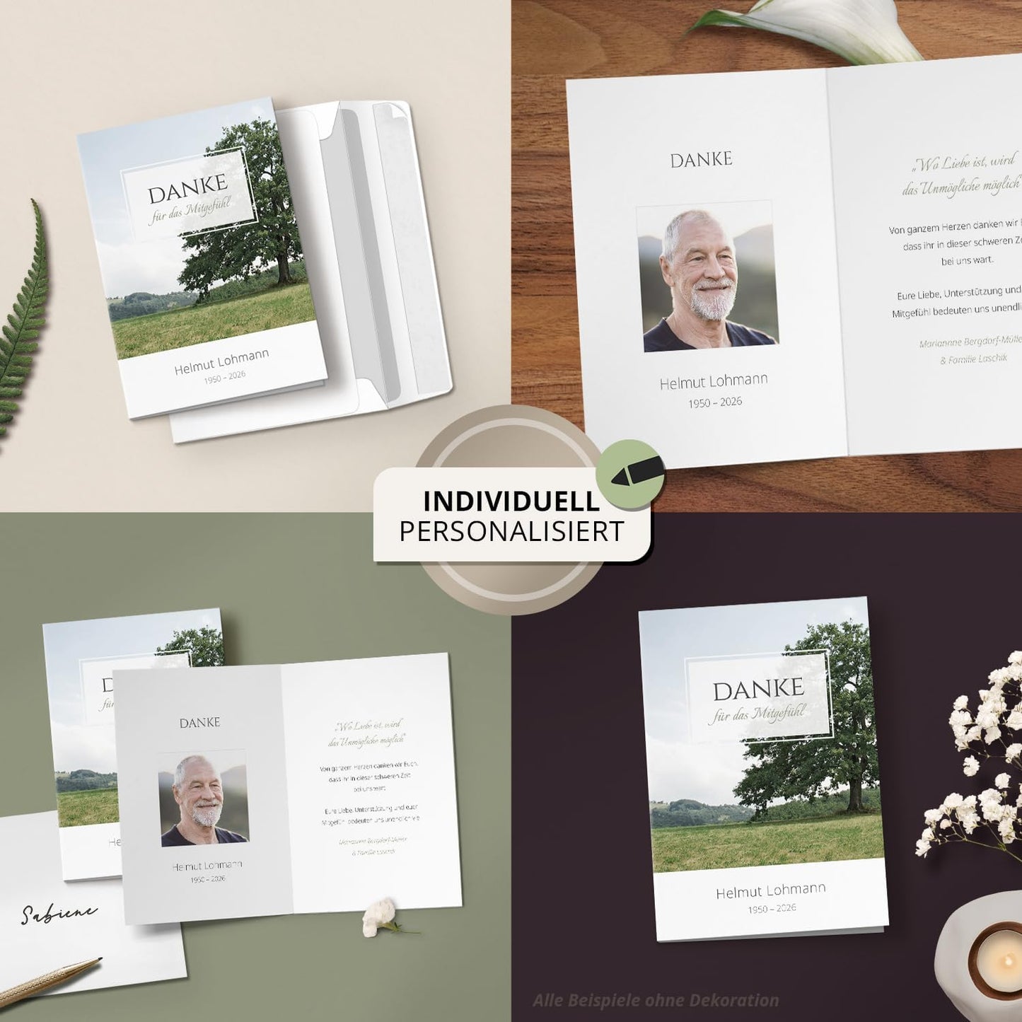 10 PERSONALISIERTE Trauer Danksagungen Dankeskarten mit eigenem Text und Foto | Individuell anpassbare Trauerkarten mit Briefumschlägen | Danke für das Mitgefühl 04