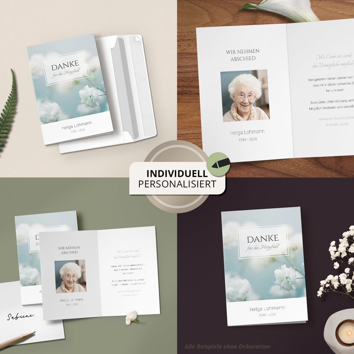 10 PERSONALISIERTE Trauer Danksagungen Dankeskarten mit eigenem Text und Foto | Individuell anpassbare Trauerkarten mit Briefumschlägen | Danke für das Mitgefühl 01