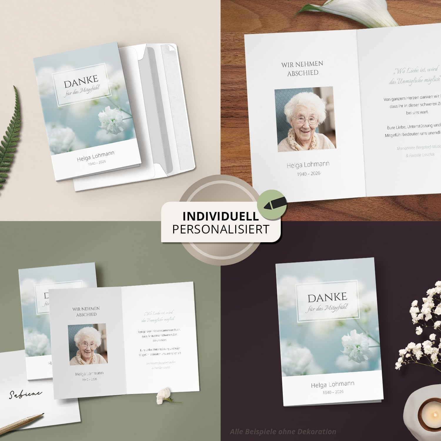 10 PERSONALISIERTE Trauer Danksagungen Dankeskarten mit eigenem Text und Foto | Individuell anpassbare Trauerkarten mit Briefumschlägen | Danke für das Mitgefühl 01