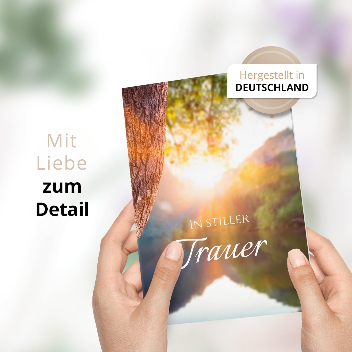 10 Trauerkarten mit Umschlag – Einladung zur Beerdigung oder Trauerfeier | Abschied | Hochwertige Klappkarten zur Todesanzeige – Motiv: Spiegelung