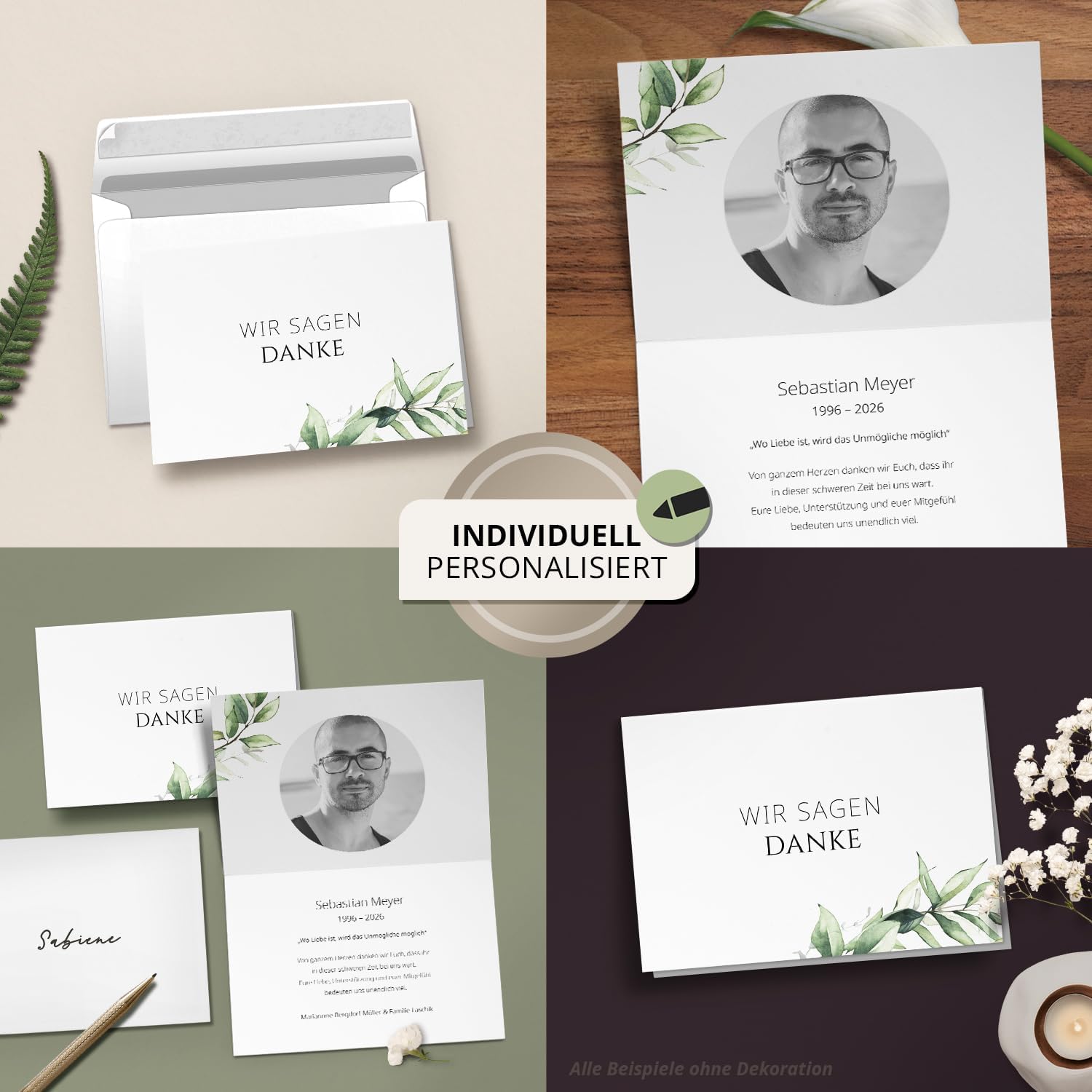 Einladungskarten Manufaktur Hamburg 10 PERSONALISIERTE Trauer Danksagungen Dankeskarten mit eigenem Text und Foto | Individuell anpassbare Trauerkarten mit Briefumschlägen | Karten Design 12