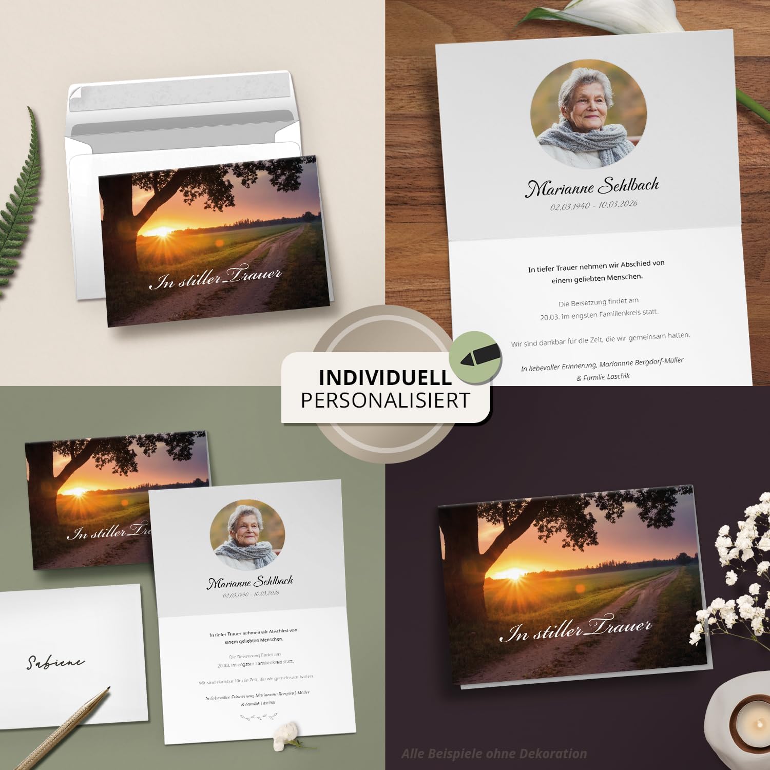 10x Einladung Beerdigung und Trauerfeier PERSONALISIERT | INDIVIDUALISIERT mit Text Foto und Umschlägen Klappkarte stilvoll hochwertig Karten Motiv 08