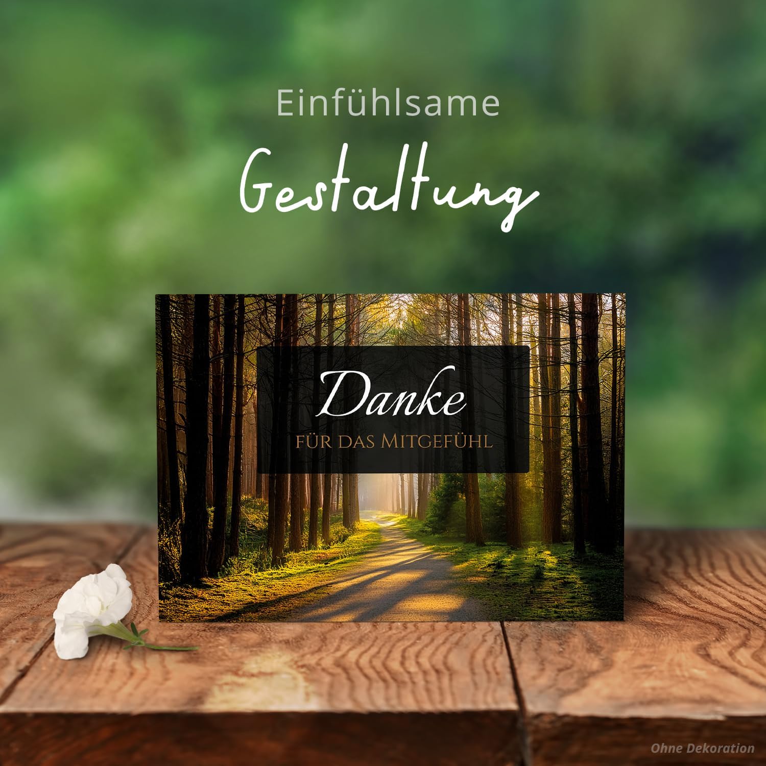 8 Trauer Danksagungskarten ausfüllbar mit Umschlag - Danke Trauerkarten Postkarten Beerdigung Ausfüllen mit Text Motiv Friedwald Baum Lichtung Wald