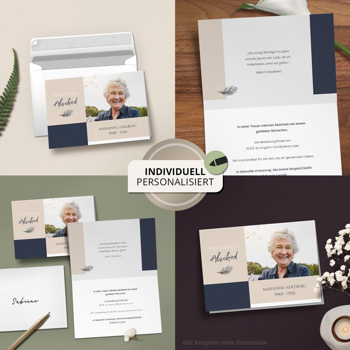 10x Einladung Beerdigung und Trauerfeier PERSONALISIERT | INDIVIDUALISIERT mit Text Foto und Umschlägen Klappkarte stilvoll hochwertig Karten Motiv 03