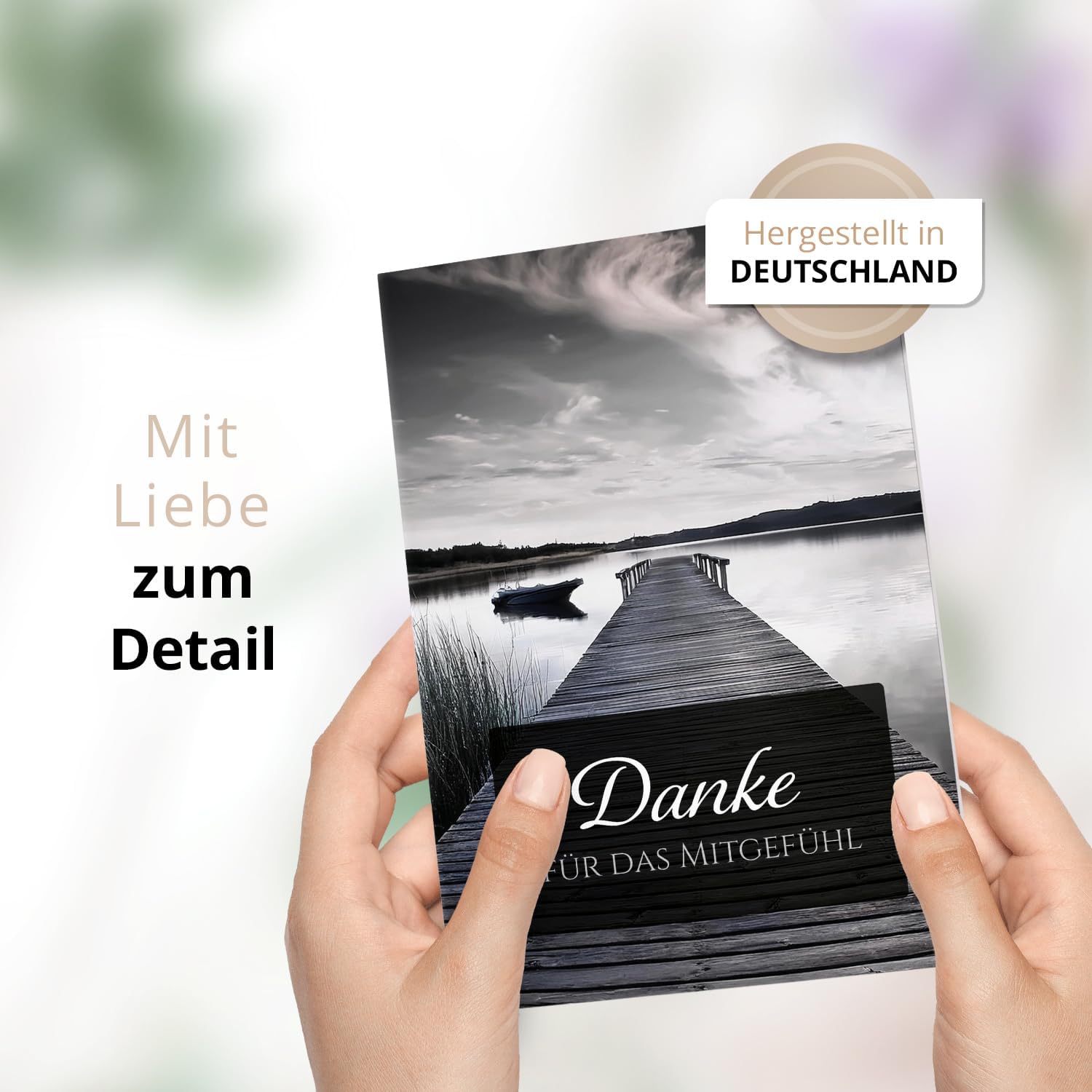 Danksagungskarten Trauer – 10 Klappkarten mit Umschlägen – Motiv: Steg zum See – Trauerkarten Danksagung mit Text – Dankeskarten Trauer nach Beerdigung