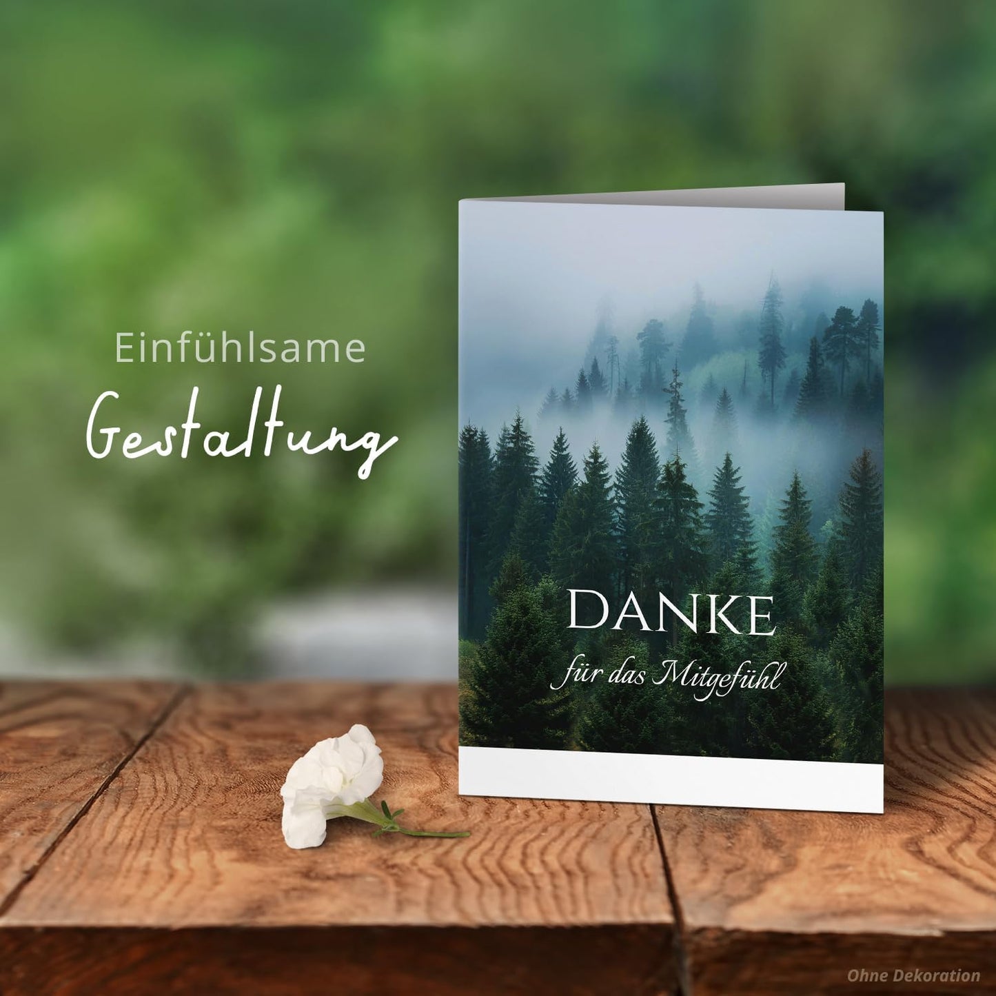 Danksagungskarten Trauer – 10 Klappkarten mit Umschlägen – Motiv: Bäume im Nebel – Trauerkarten Danksagung mit Text – Dankeskarten Trauer nach Beerdigung