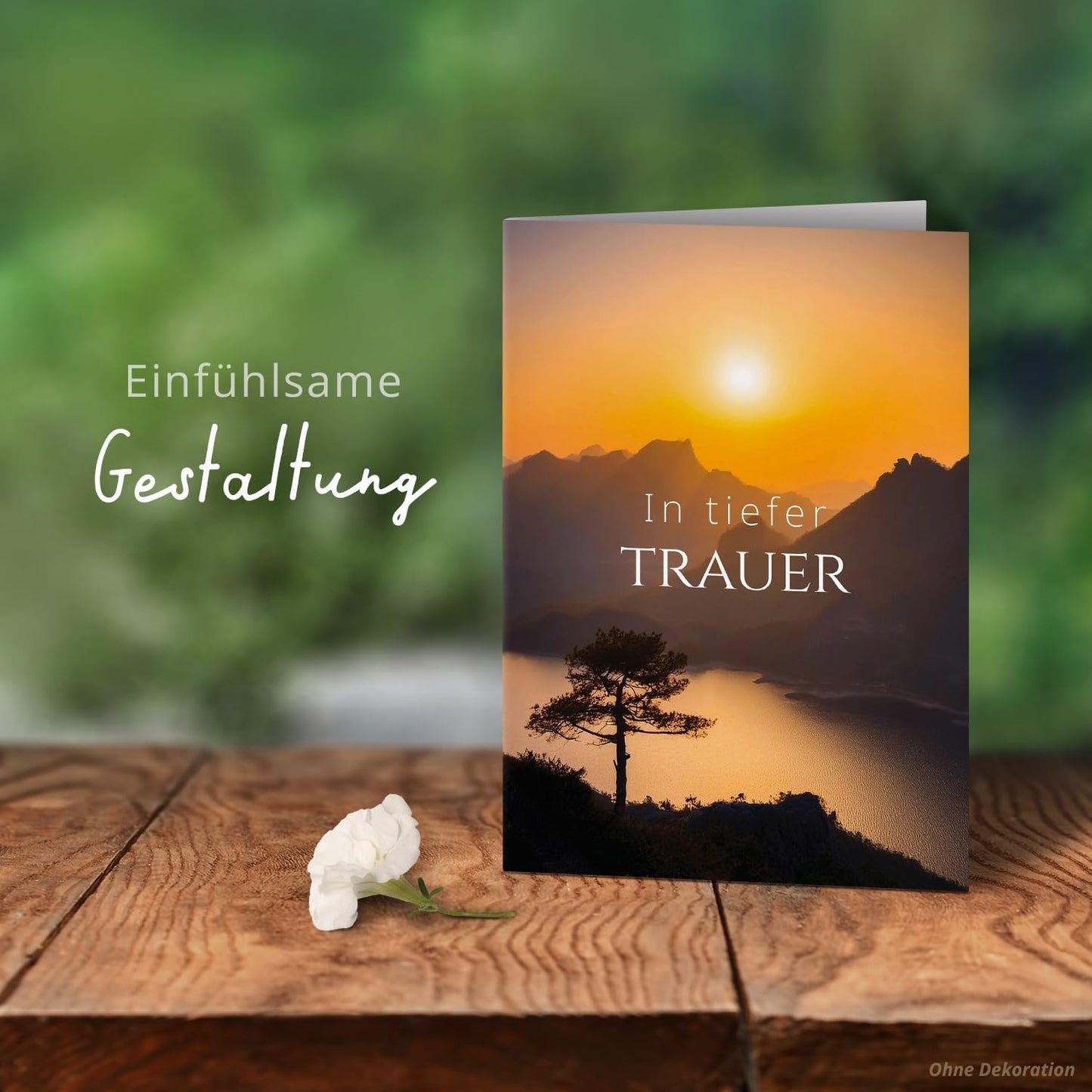 10 Trauerkarten mit Umschlag – Einladung zur Beerdigung oder Trauerfeier | Abschied | Hochwertige Klappkarten zur Todesanzeige – Motiv: Sonne am Berg