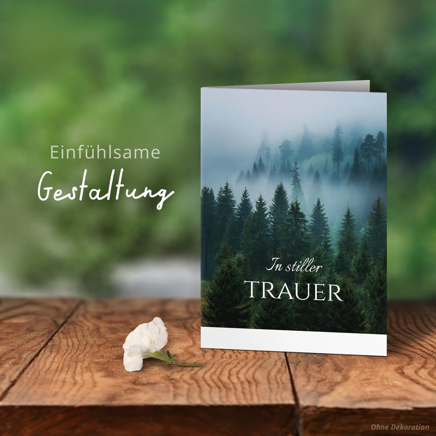 10 Trauerkarten mit Umschlag – Einladung zur Beerdigung oder Trauerfeier | Abschied | Hochwertige Klappkarten zur Todesanzeige – Motiv: Wald