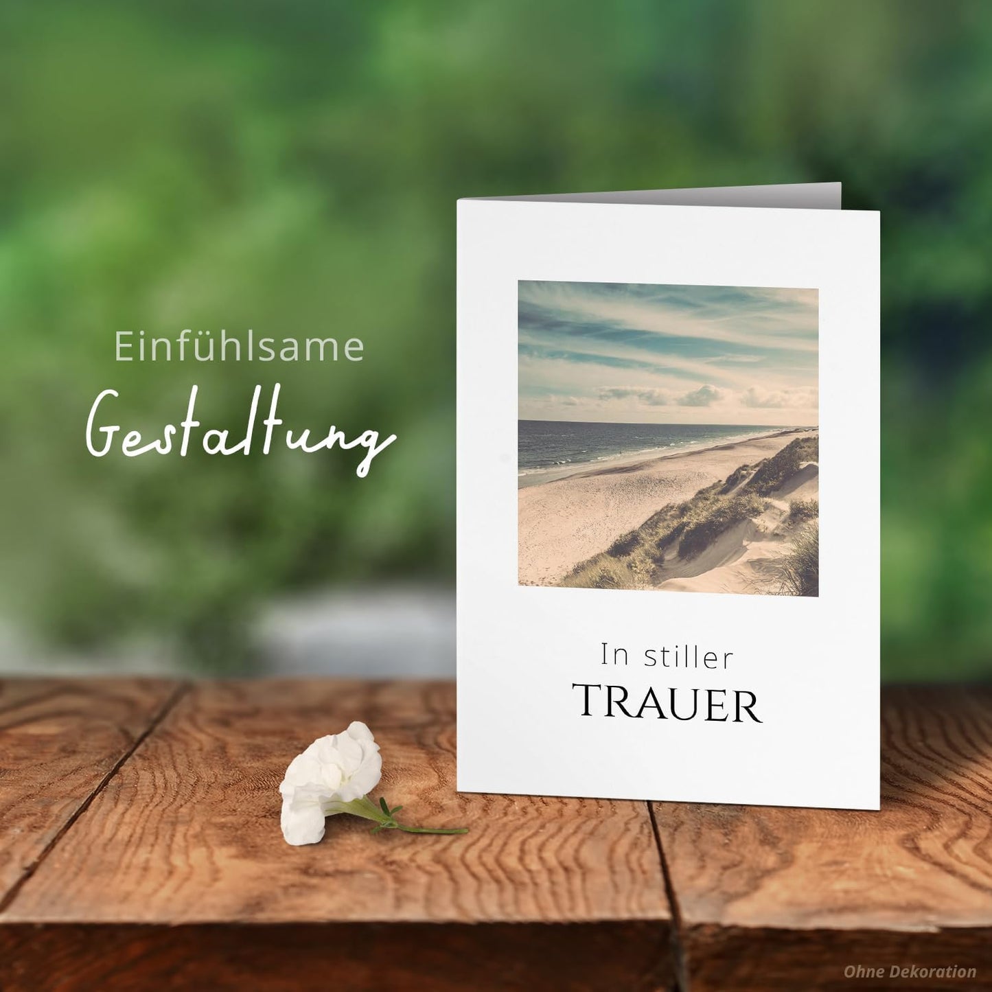 10 Trauerkarten mit Umschlag – Einladung zur Beerdigung oder Trauerfeier | Abschied | Hochwertige Klappkarten zur Todesanzeige – Motiv: Am Strand