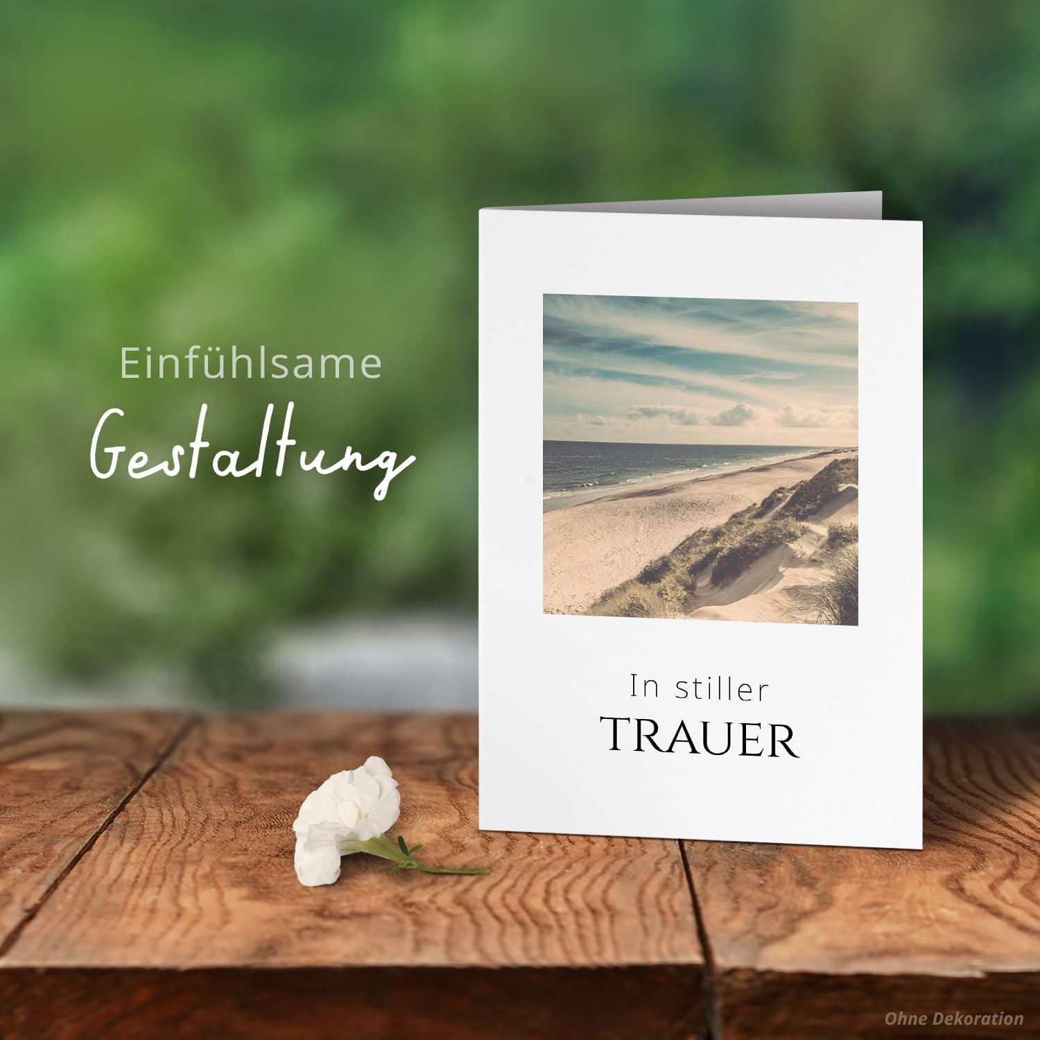 10 Trauerkarten mit Umschlag – Einladung zur Beerdigung oder Trauerfeier | Abschied | Hochwertige Klappkarten zur Todesanzeige – Motiv: Am Strand