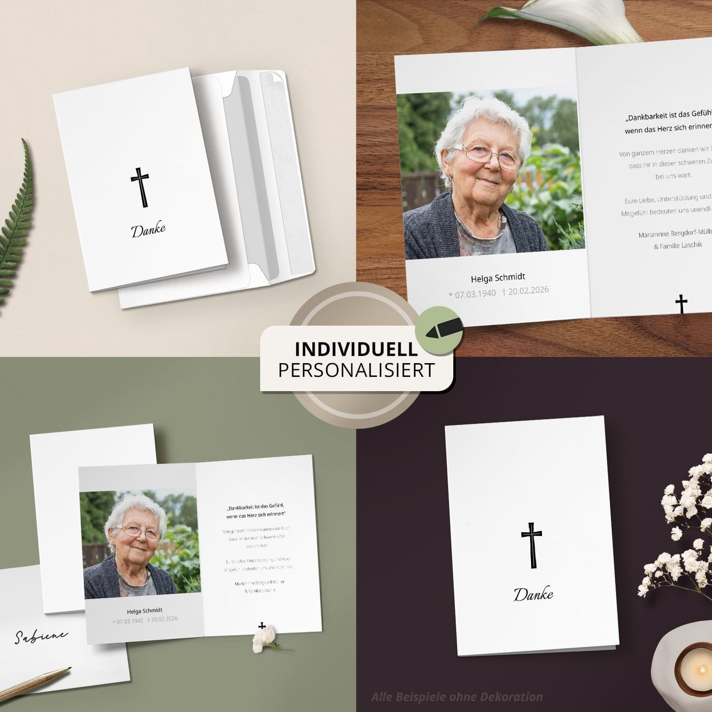 10 PERSONALISIERTE Trauer Danksagungen Dankeskarten mit eigenem Text und Foto | Individuell anpassbare Danke Trauerkarten mit Briefumschlägen | Karten Kirchlich Kreuz 2