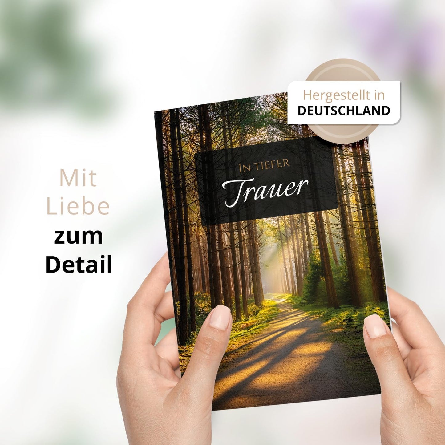 10 Trauerkarten mit Umschlag – Einladung zur Beerdigung oder Trauerfeier | Abschied | Hochwertige Klappkarten zur Todesanzeige – Motiv: Waldweg
