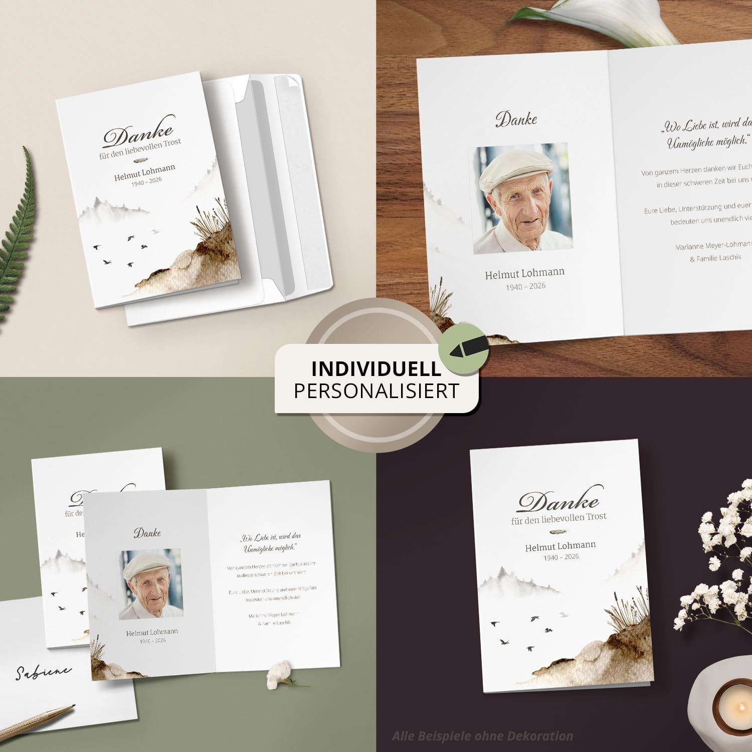 Einladungskarten Manufaktur Hamburg 10 PERSONALISIERTE Trauer Danksagungen Dankeskarten mit eigenem Text und Foto | Individuell anpassbare Trauerkarten mit Briefumschlägen | Karten Design 48