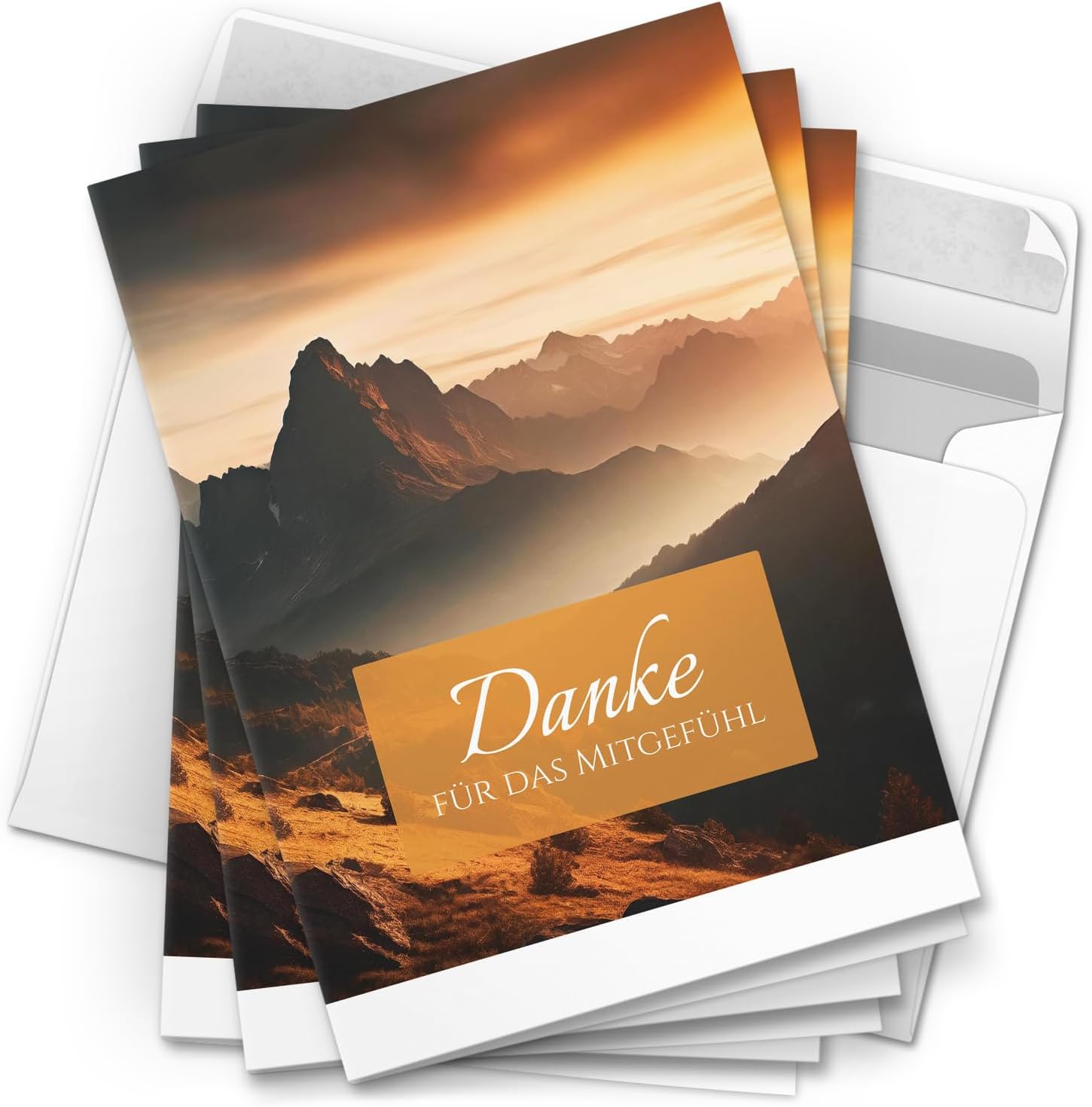 Danksagungskarten Trauer – 10 Klappkarten mit Umschlägen – Motiv: Berg im Nebel – Trauerkarten Danksagung mit Text – Dankeskarten Trauer nach Beerdigung