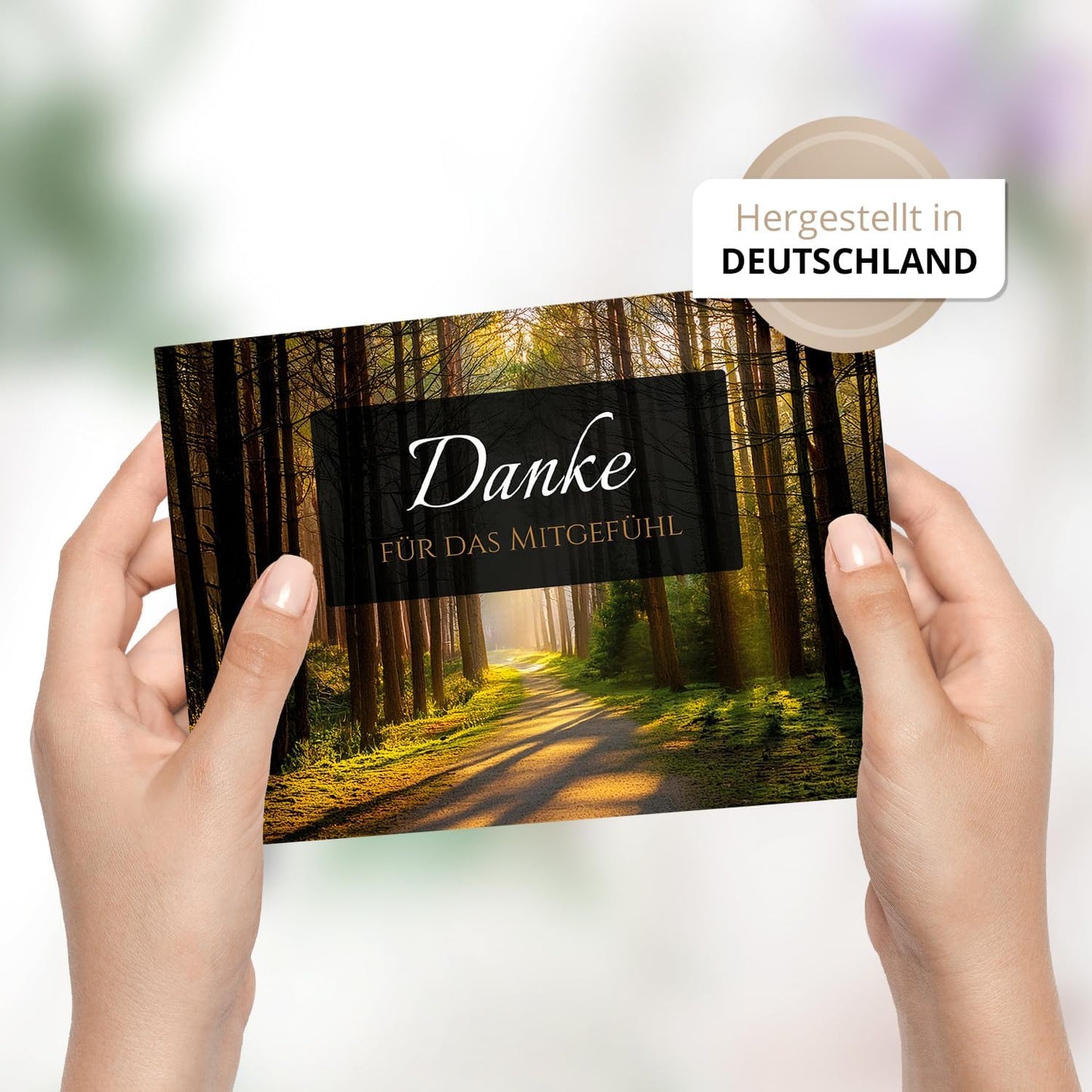 8 Trauer Danksagungskarten ausfüllbar mit Umschlag - Danke Trauerkarten Postkarten Beerdigung Ausfüllen mit Text Motiv Friedwald Baum Lichtung Wald