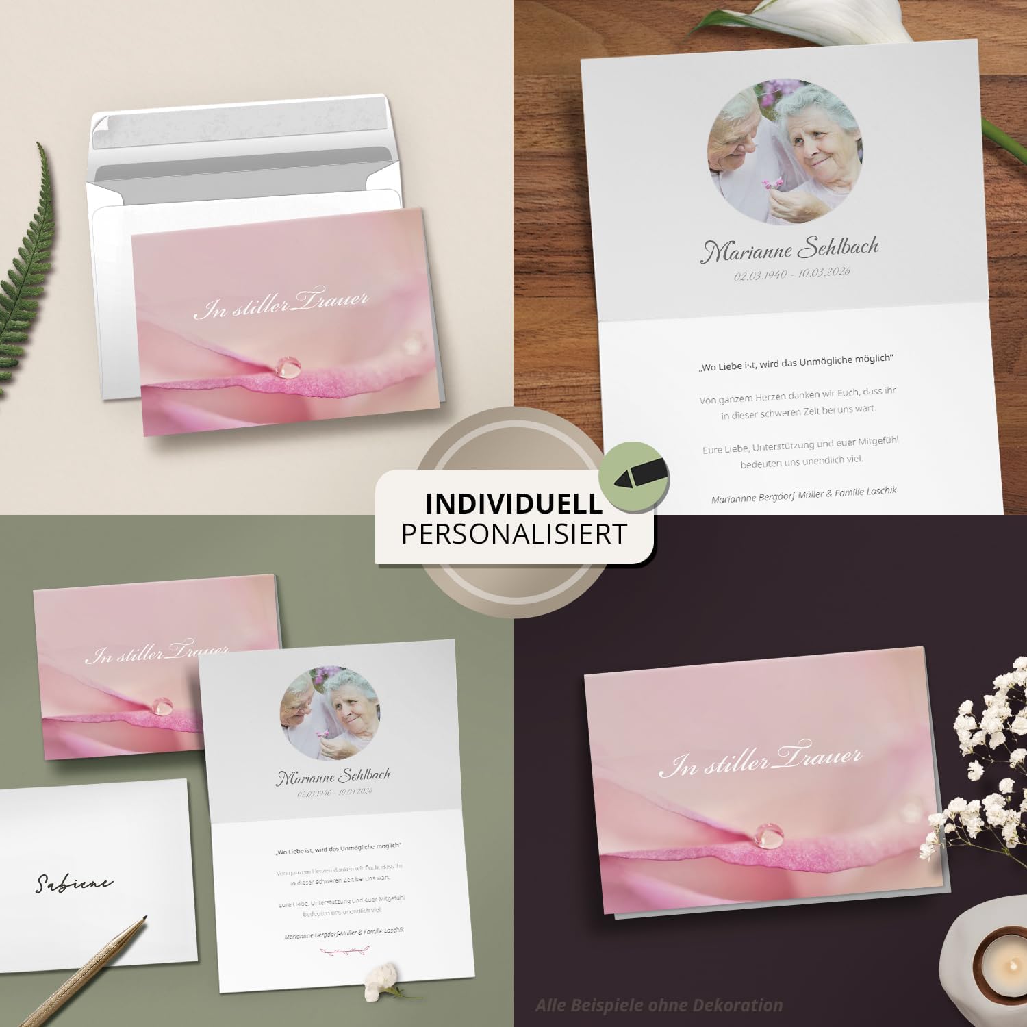 10x Einladung Beerdigung und Trauerfeier PERSONALISIERT | INDIVIDUALISIERT mit Text Foto und Umschlägen Klappkarte stilvoll hochwertig Karten Motiv 10