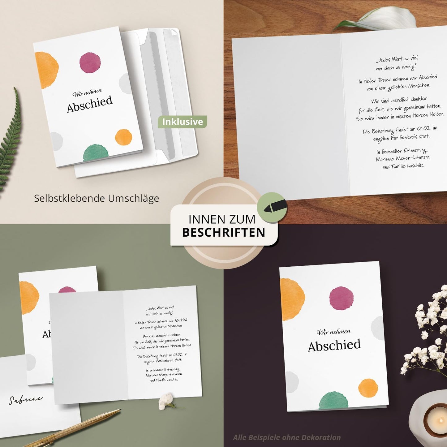 10 Trauerkarten mit Umschlag – Einladung zur Beerdigung oder Trauerfeier | Abschied | Hochwertige Klappkarten zur Todesanzeige – Motiv: Bunt