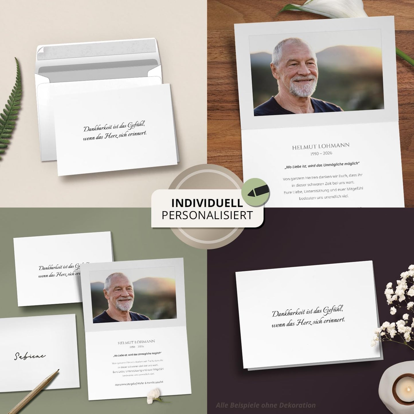 Einladungskarten Manufaktur Hamburg 10 PERSONALISIERTE Trauer Danksagungen Dankeskarten mit eigenem Text und Foto | Individuell anpassbare Trauerkarten mit Briefumschlägen | Karten Design 01