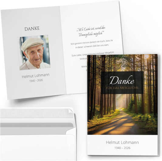 Einladungskarten Manufaktur Hamburg 10 PERSONALISIERTE Trauer Danksagungen Dankeskarten mit eigenem Text und Foto | Individuell anpassbare Trauerkarten mit Briefumschlägen | Karten Design 35