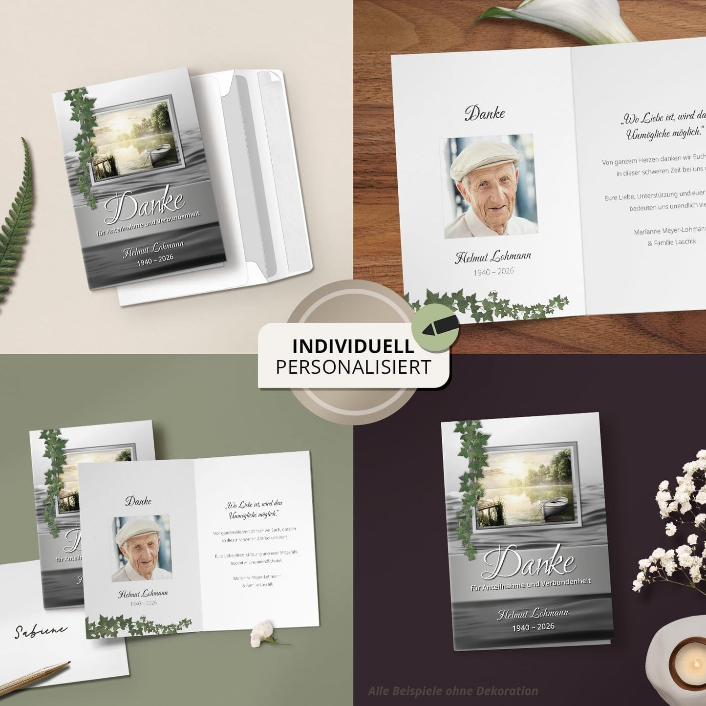 Einladungskarten Manufaktur Hamburg 10 PERSONALISIERTE Trauer Danksagungen Dankeskarten mit eigenem Text und Foto | Individuell anpassbare Trauerkarten mit Briefumschlägen | Karten Design 22