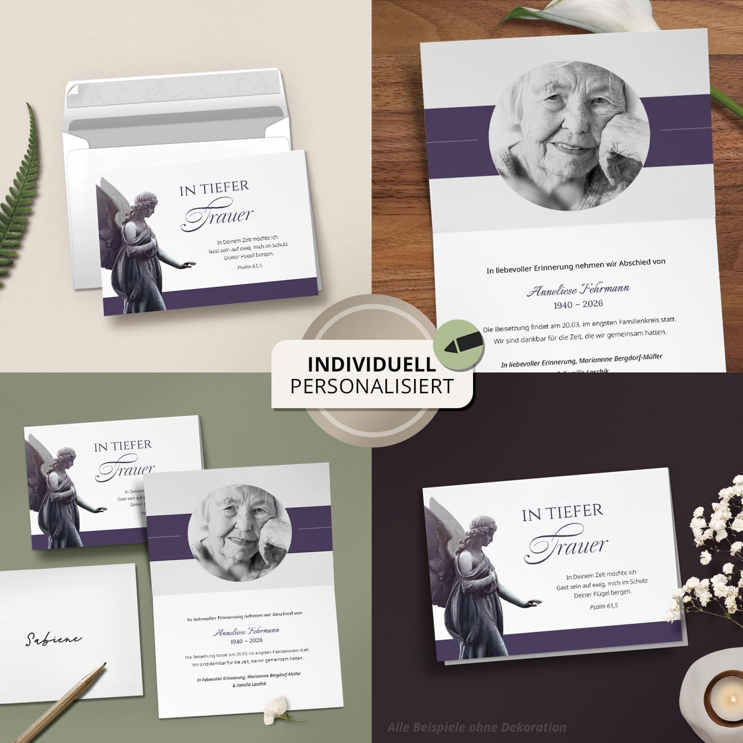 10x Einladung Beerdigung und Trauerfeier PERSONALISIERT | INDIVIDUALISIERT mit Text Foto und Umschlägen Klappkarte stilvoll hochwertig Karten Motiv 14