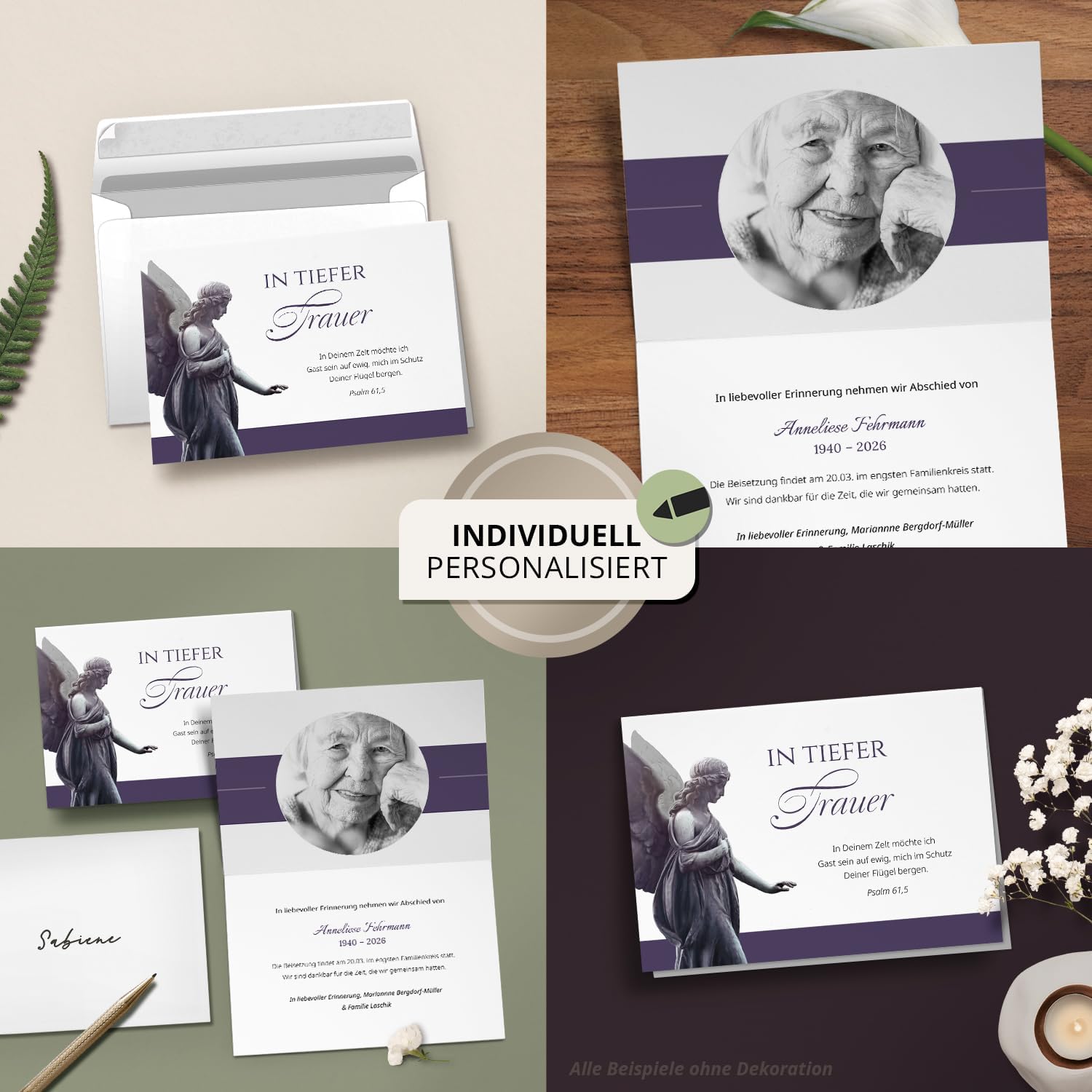 10x Einladung Beerdigung und Trauerfeier PERSONALISIERT | INDIVIDUALISIERT mit Text Foto und Umschlägen Klappkarte stilvoll hochwertig Karten Motiv 14