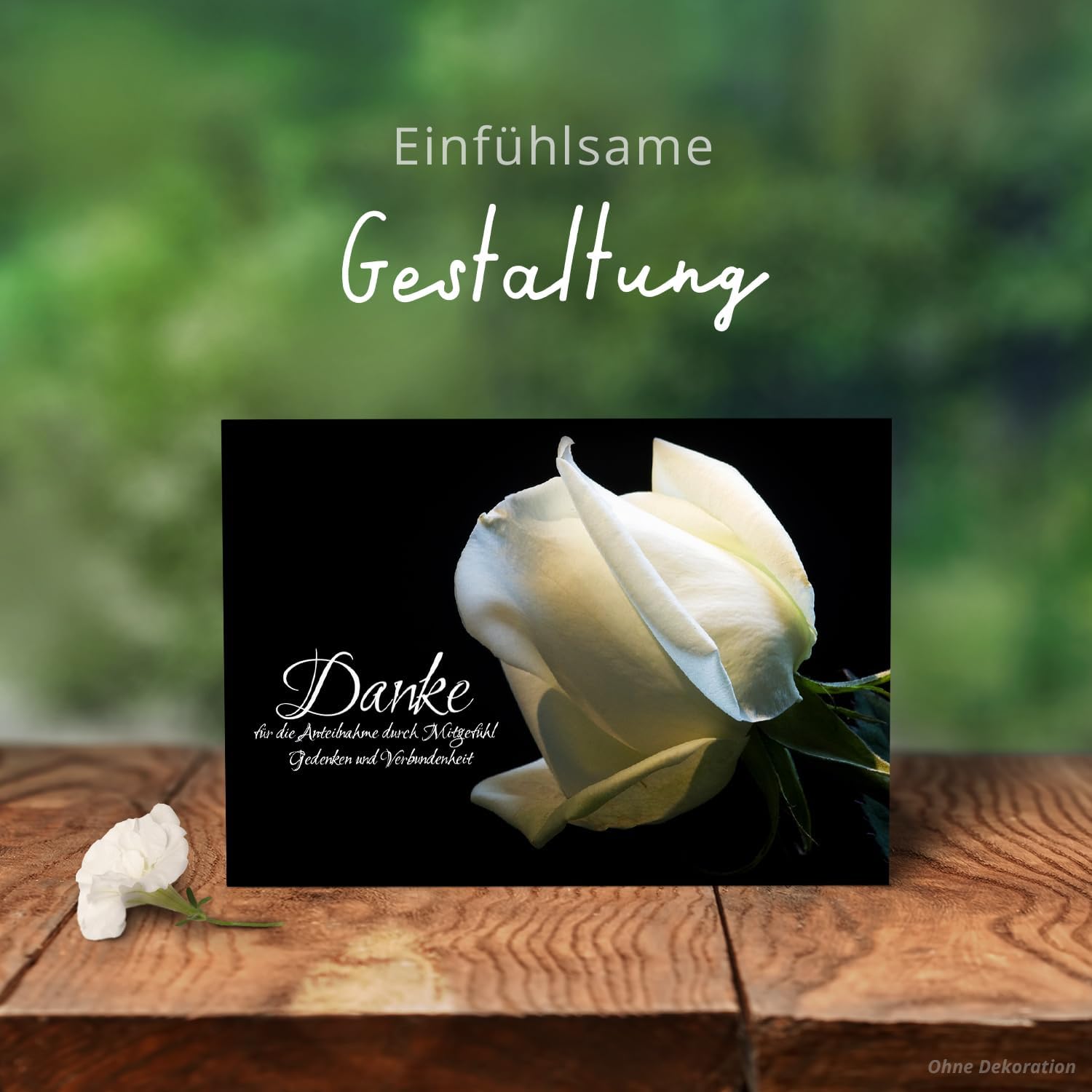 8 Trauer Danksagungskarten ausfüllbar mit Umschlag - Danke Trauerkarten Postkarten nach Beerdigung zum Ausfüllen mit Text Motiv Weisse Rose Rosen