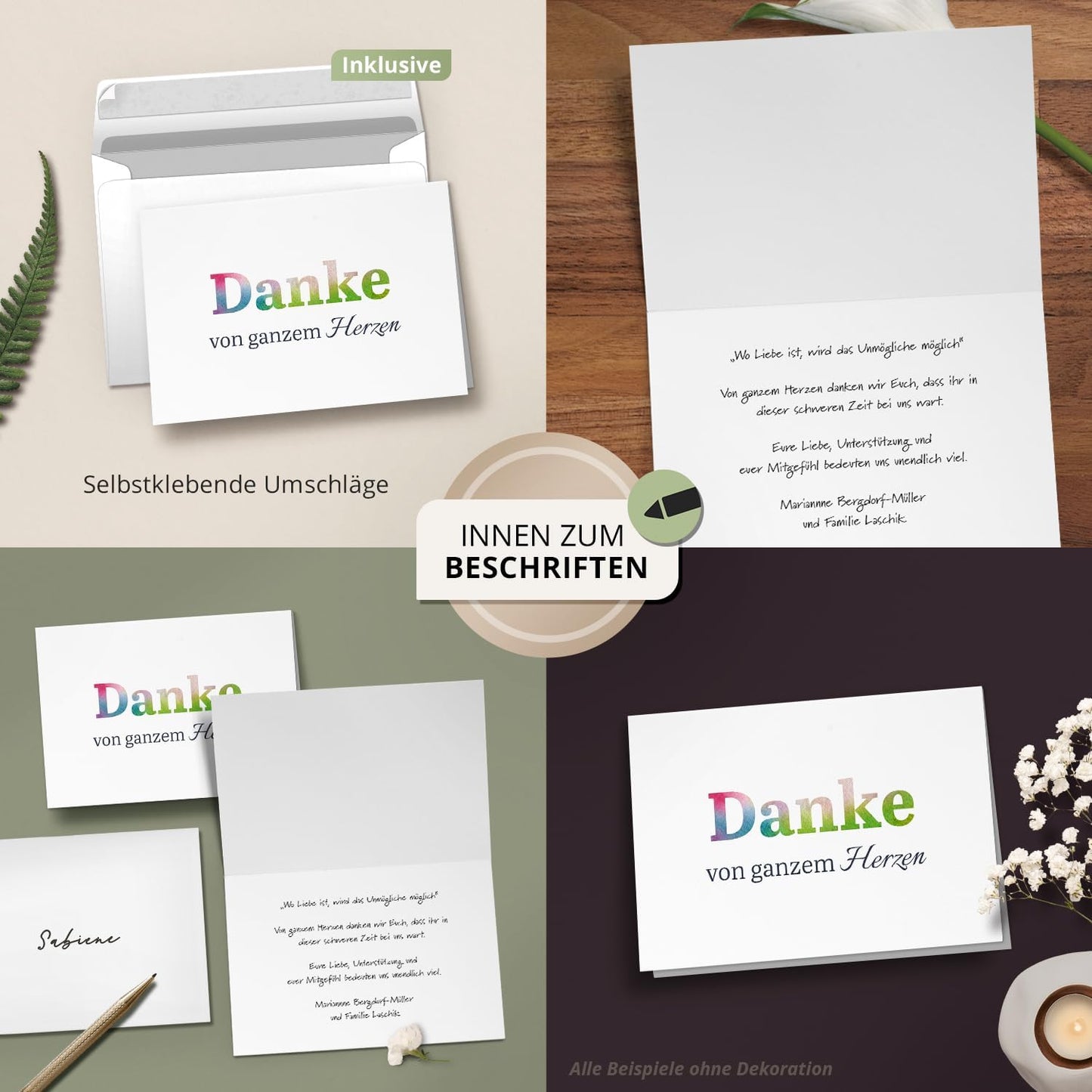 Danksagungskarten Trauer – 10 Klappkarten mit Umschlägen – Motiv: Regenbogen Danke – Trauerkarten Danksagung mit Text – Dankeskarten Trauer nach Beerdigung