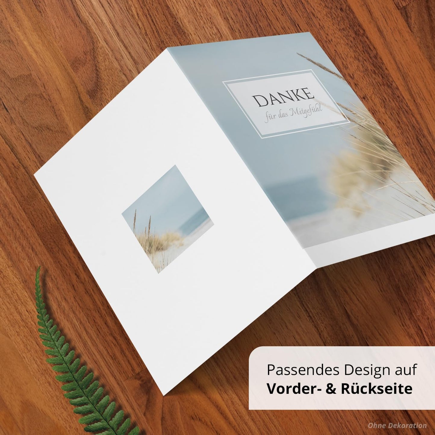 Danksagungskarten Trauer – 10 Klappkarten mit Umschlägen – Motiv: Düne Strand See – Trauerkarten Danksagung mit Text – Dankeskarten Trauer nach Beerdigung